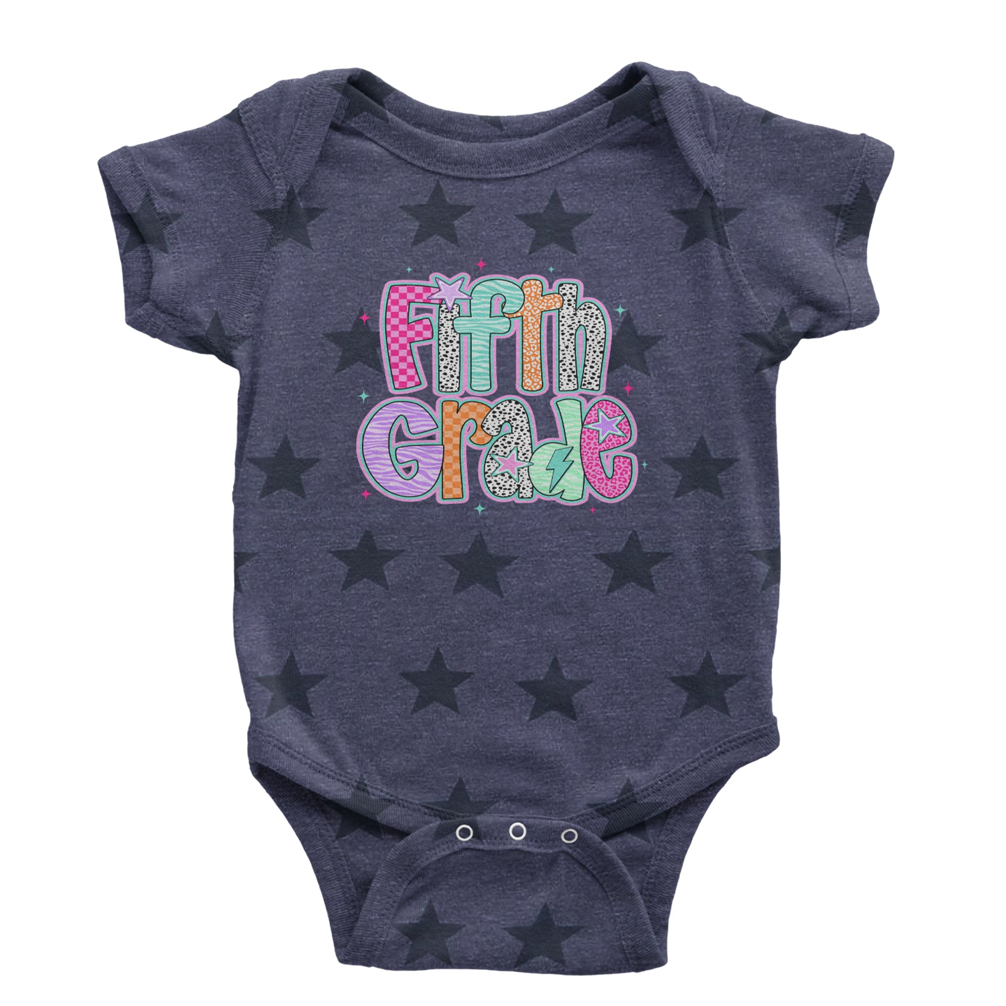 Fifth Grade Fly Colorful Back to School Infant One-Piece Romper Bodysuit Or Toddler T-shirt Navy Blue STAR