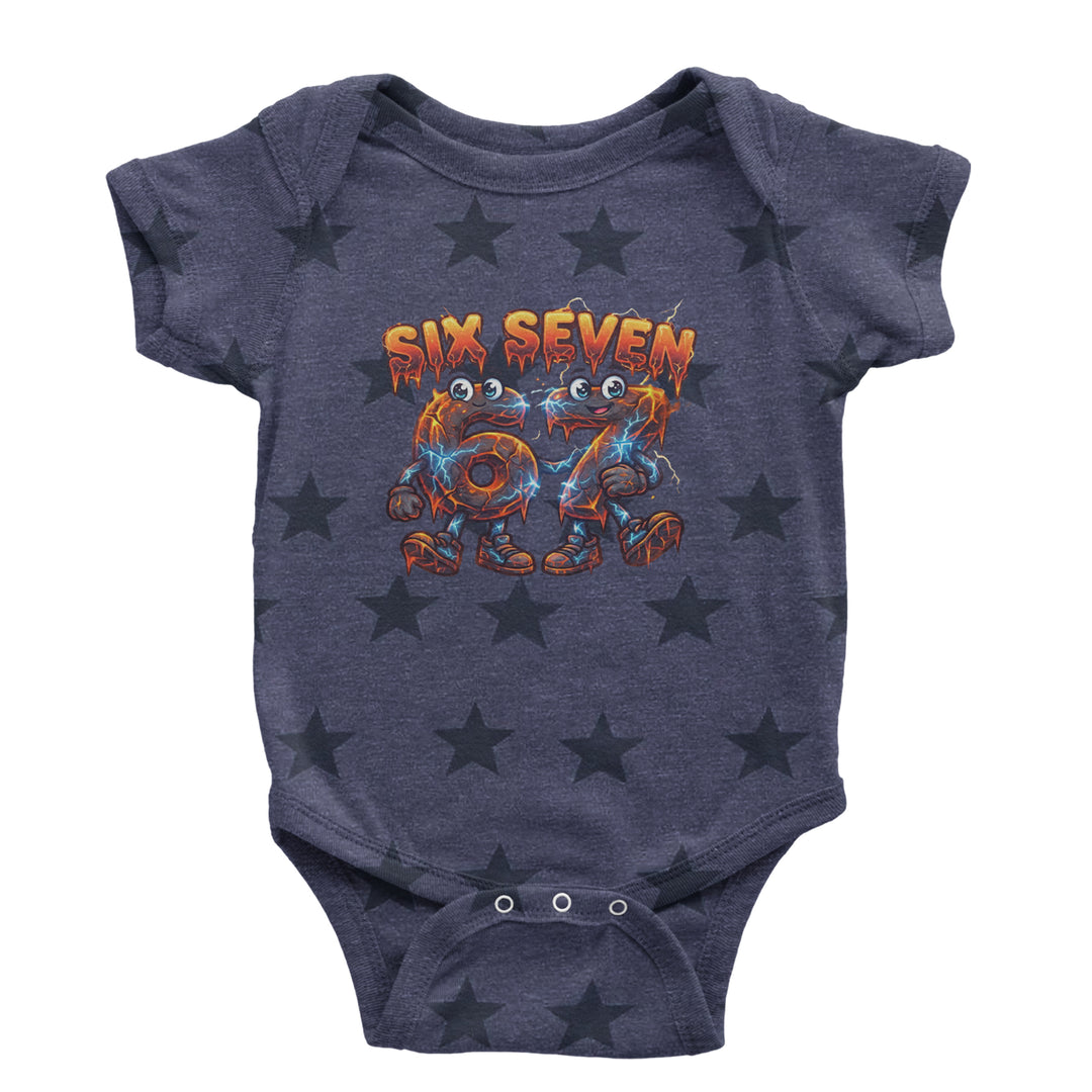 67 Lava Lightning Six Seven Meme Infant One-Piece Romper Bodysuit Or Toddler T-shirt Navy Blue STAR