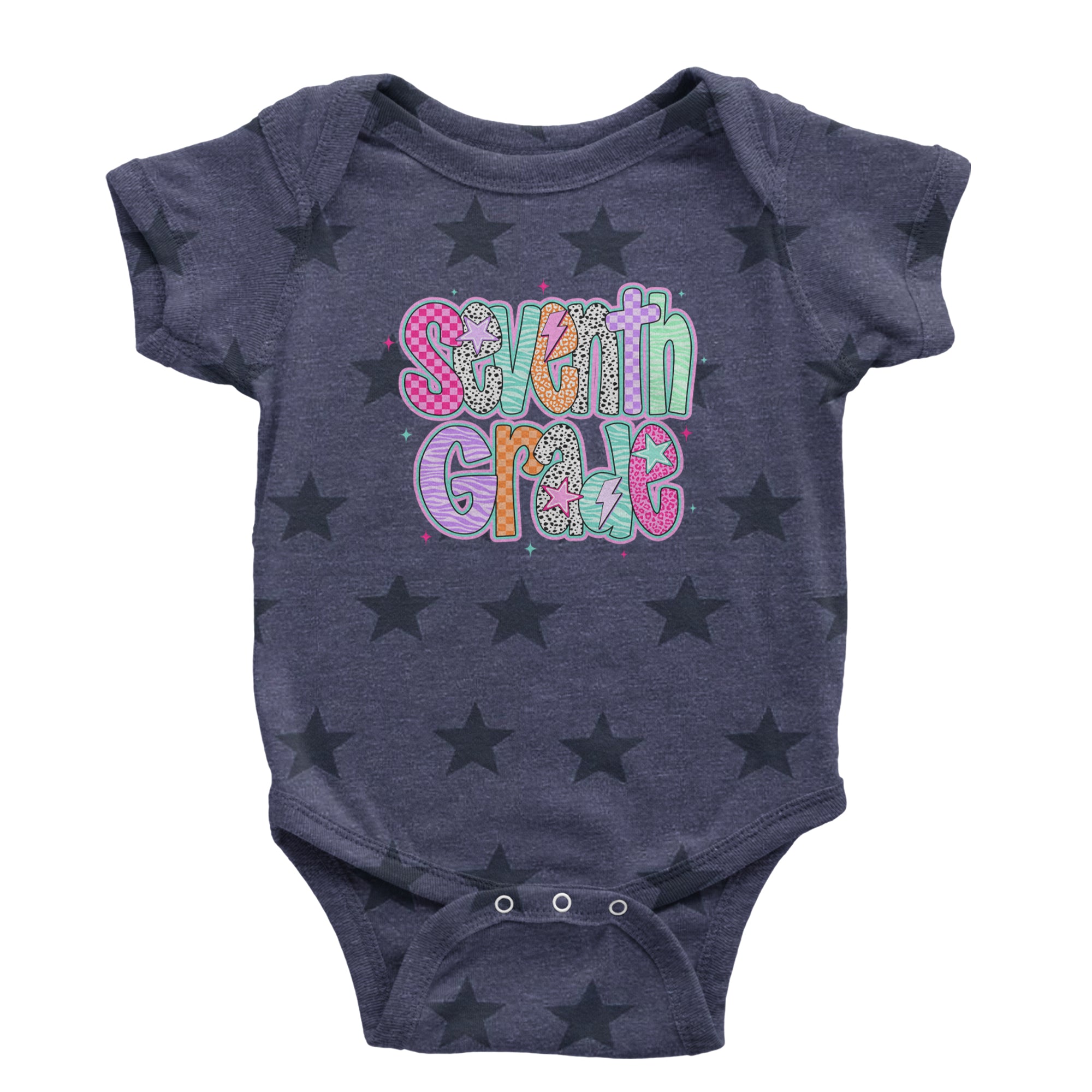Seventh Grade Swagger Colorful Back to School Infant One-Piece Romper Bodysuit Or Toddler T-shirt Navy Blue STAR