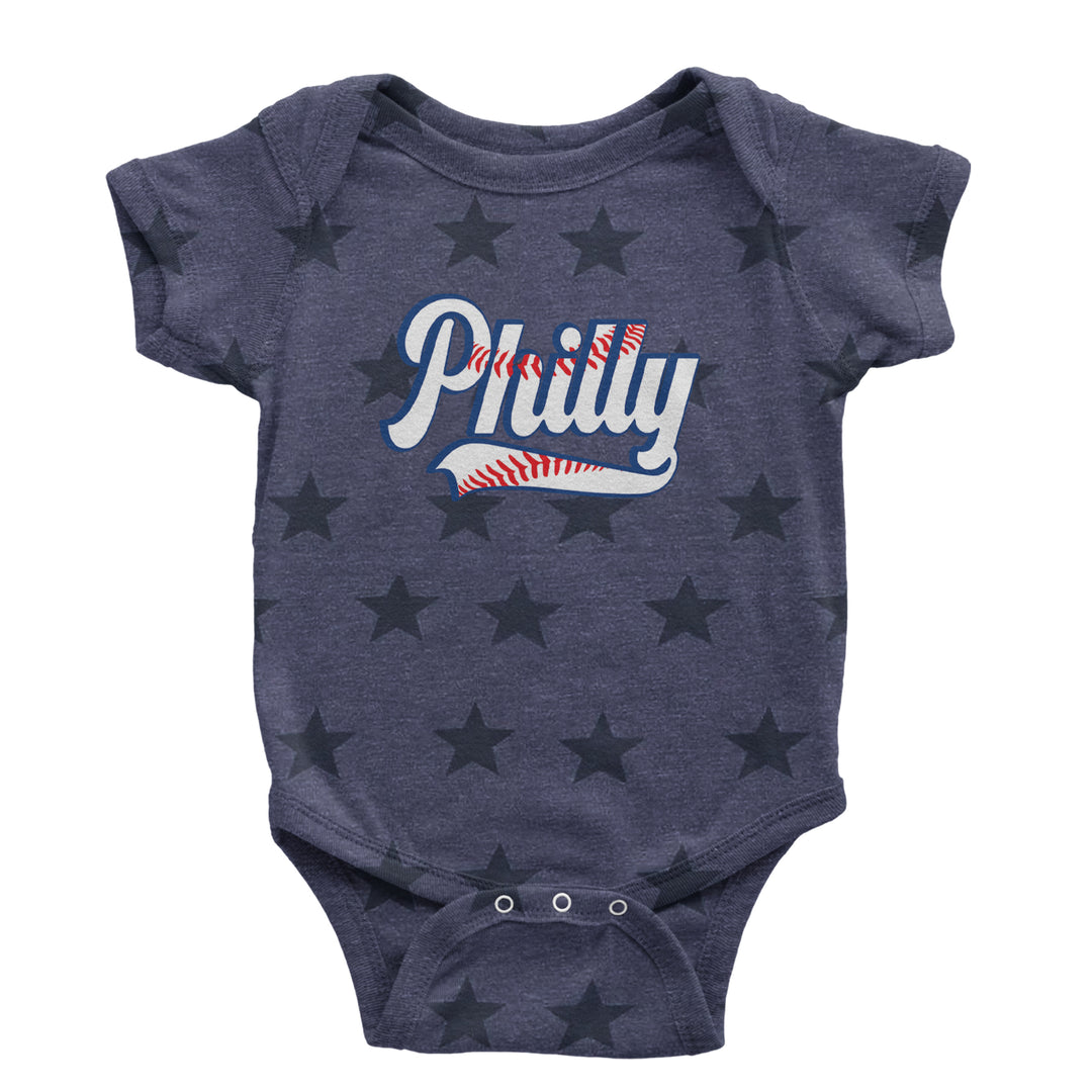 Philly Baseball Stitching Infant One-Piece Romper Bodysuit Or Toddler T-shirt Navy Blue STAR