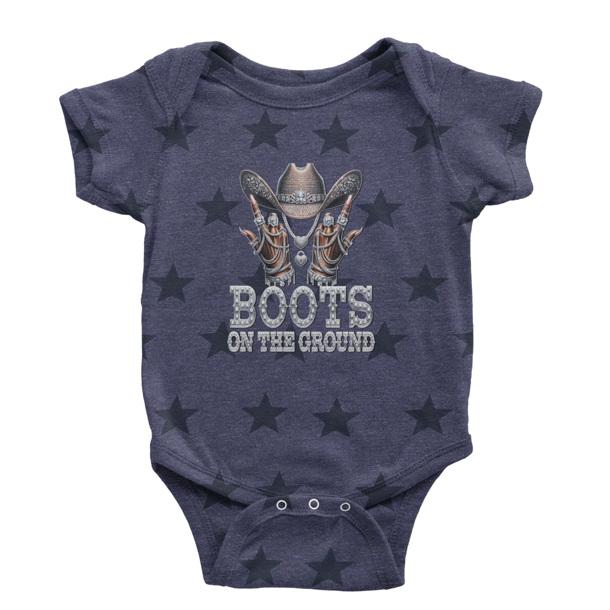 Boots On The Ground Bling Infant One-Piece Romper Bodysuit Or Toddler T-shirt Navy Blue STAR