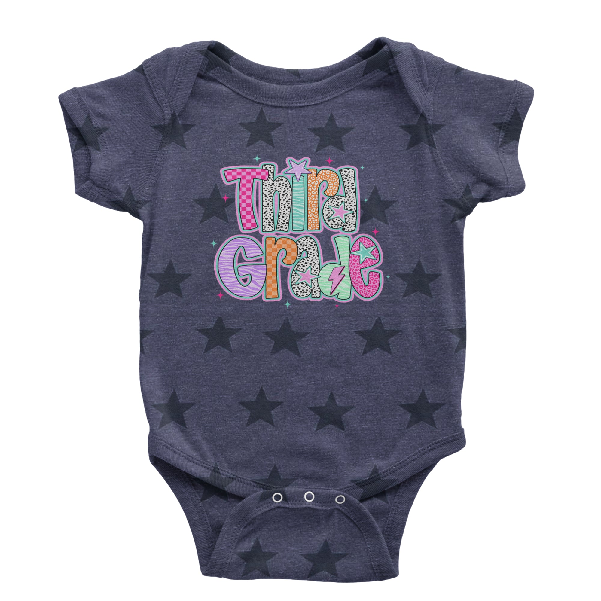 Third Grade Thunder Colorful Back to School Infant One-Piece Romper Bodysuit Or Toddler T-shirt Navy Blue STAR
