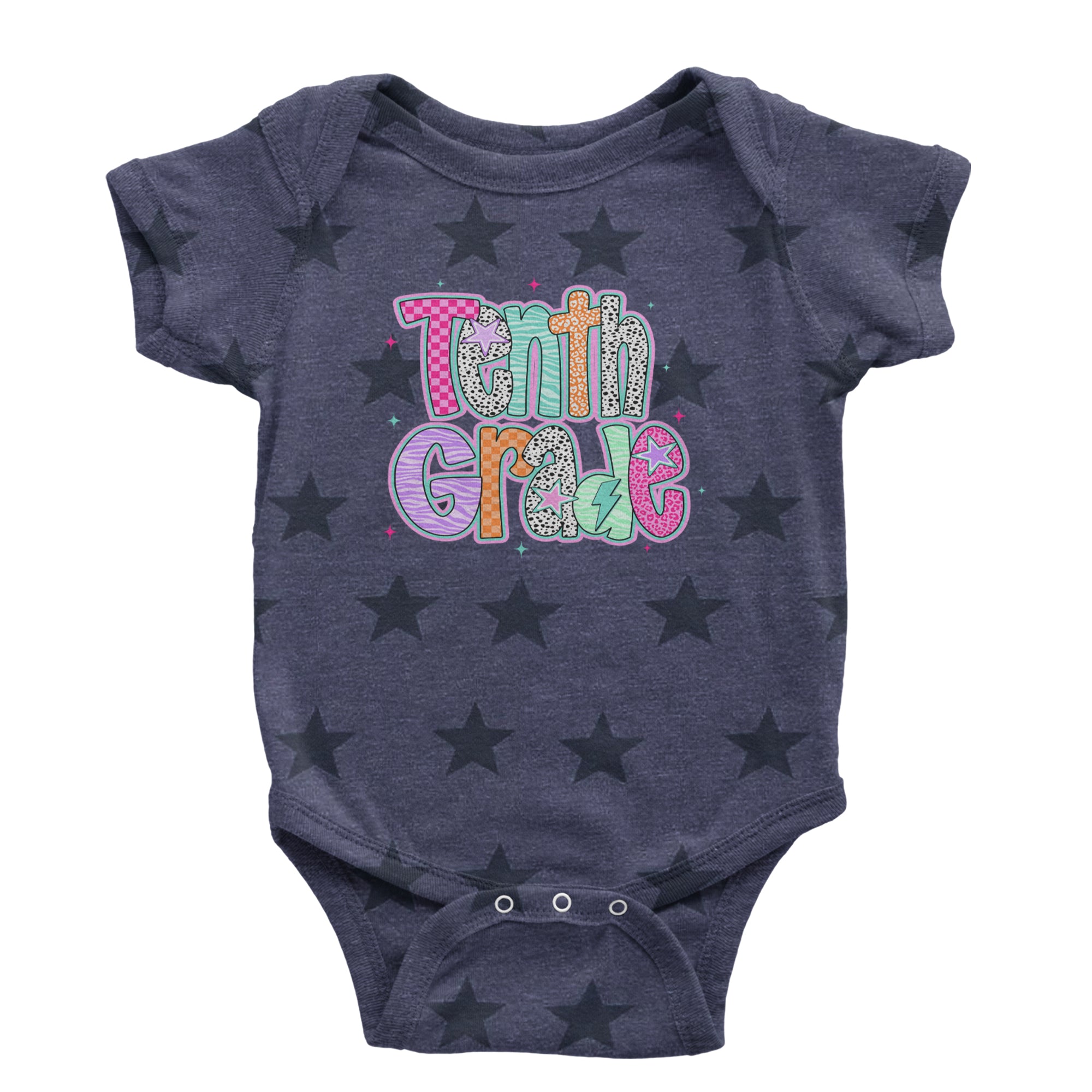 Tenth Grade Trendsetter Colorful Back to School Infant One-Piece Romper Bodysuit Or Toddler T-shirt Navy Blue STAR