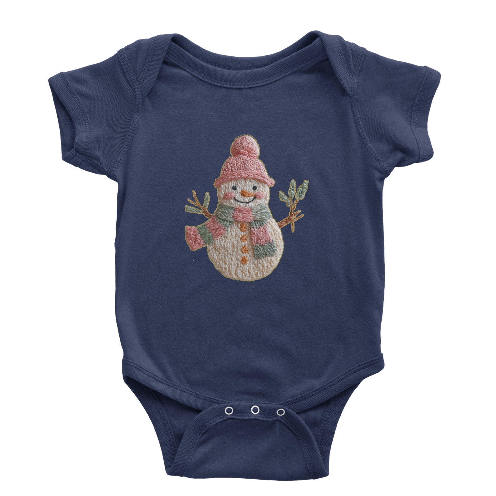 Vintage Snowman Embroidery Art Soft Cottagecore Infant One-Piece Romper Bodysuit Or Toddler T-shirt Navy Blue