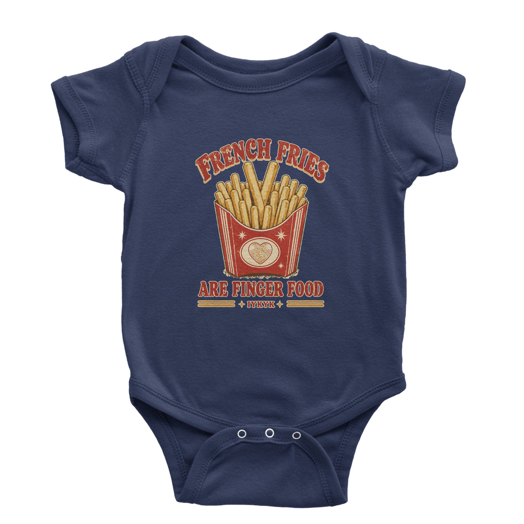 French Fries Are Finger Food IYKYK Infant One-Piece Romper Bodysuit Or Toddler T-shirt Navy Blue