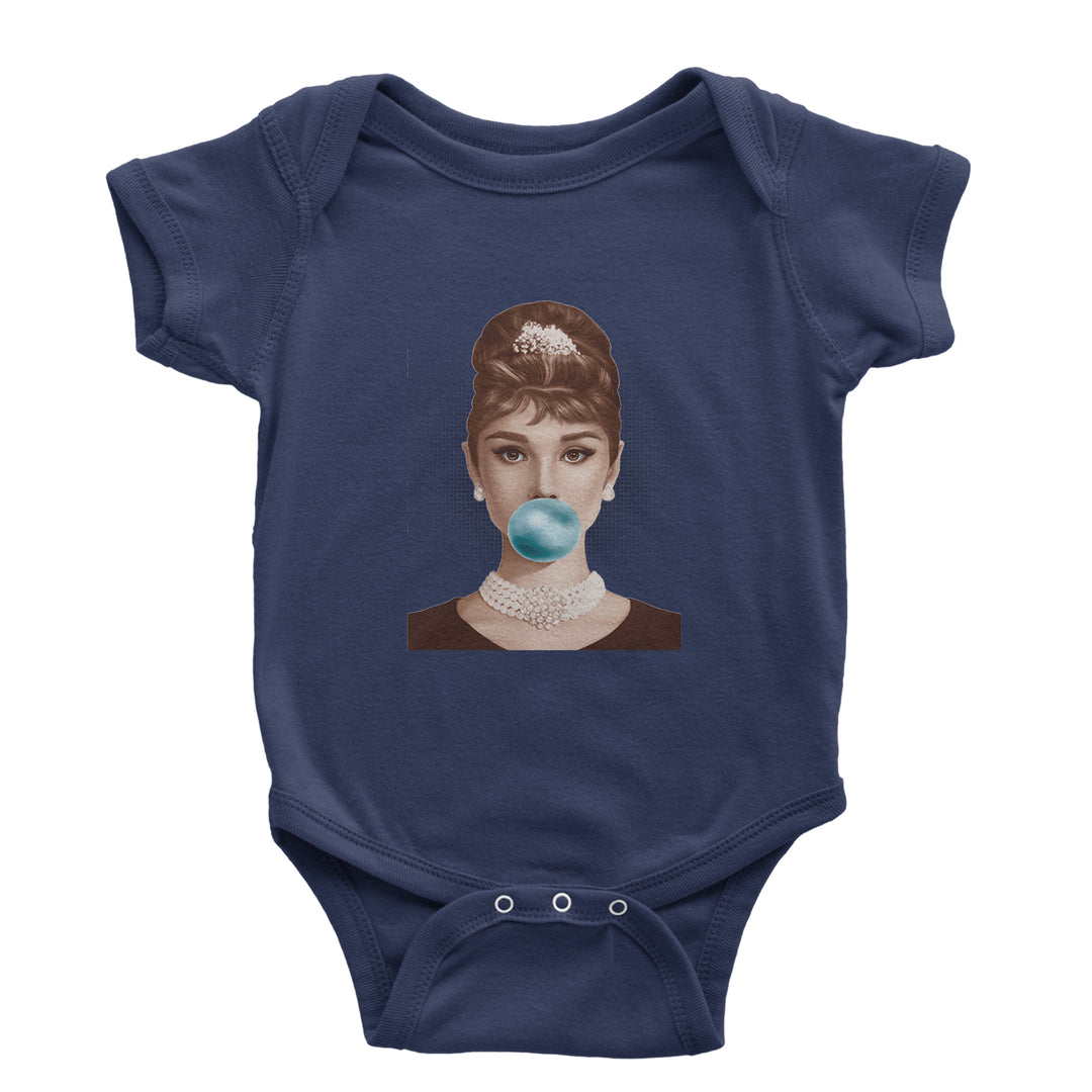 Audrey Hepburn Chewing Bubble Gum American Icon Infant One-Piece Romper Bodysuit Or Toddler T-shirt Navy Blue
