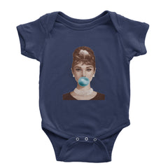 Audrey Hepburn Chewing Bubble Gum American Icon Infant One-Piece Romper Bodysuit Or Toddler T-shirt Navy Blue