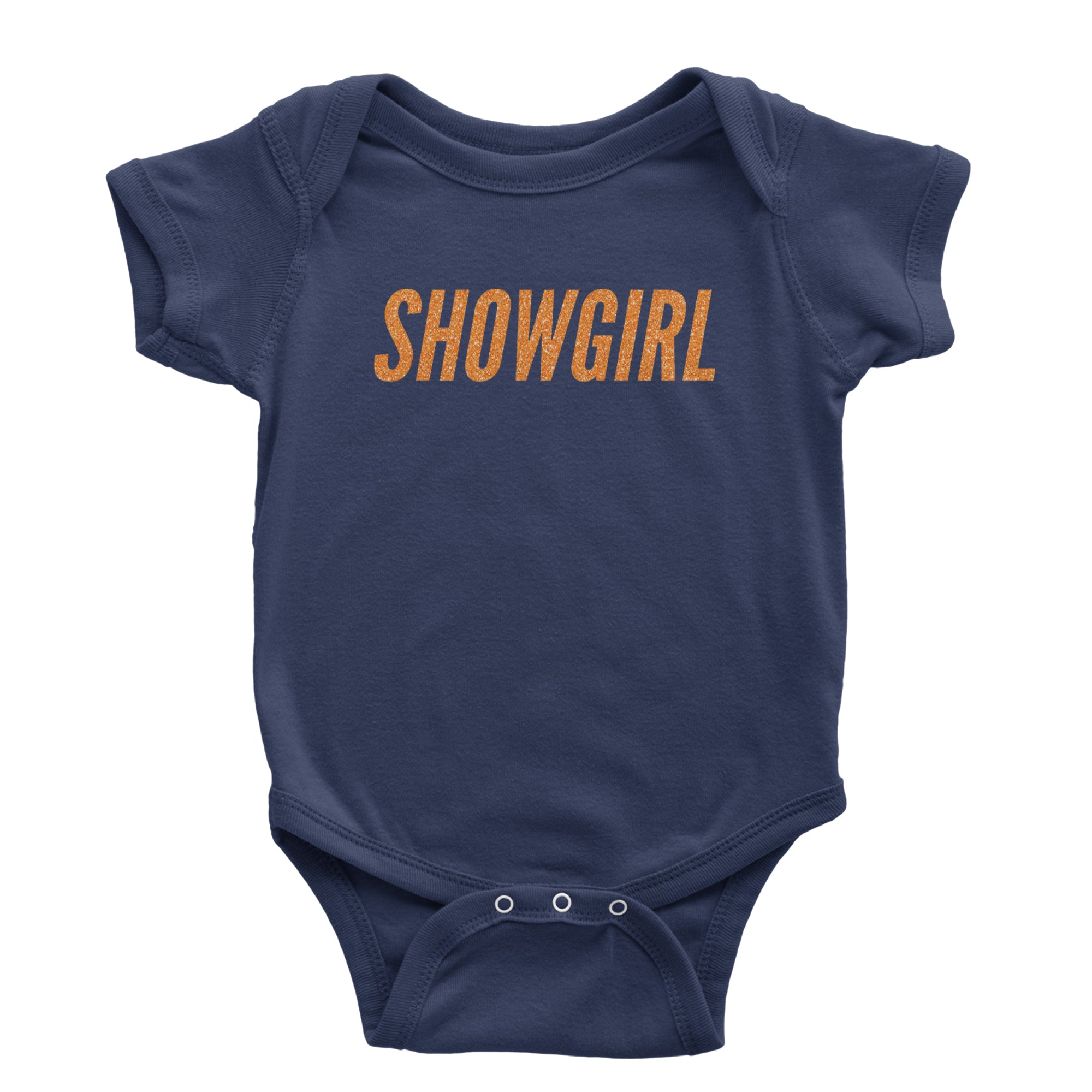 Showgirl Orange Glitter Infant One-Piece Romper Bodysuit Or Toddler T-shirt Navy Blue