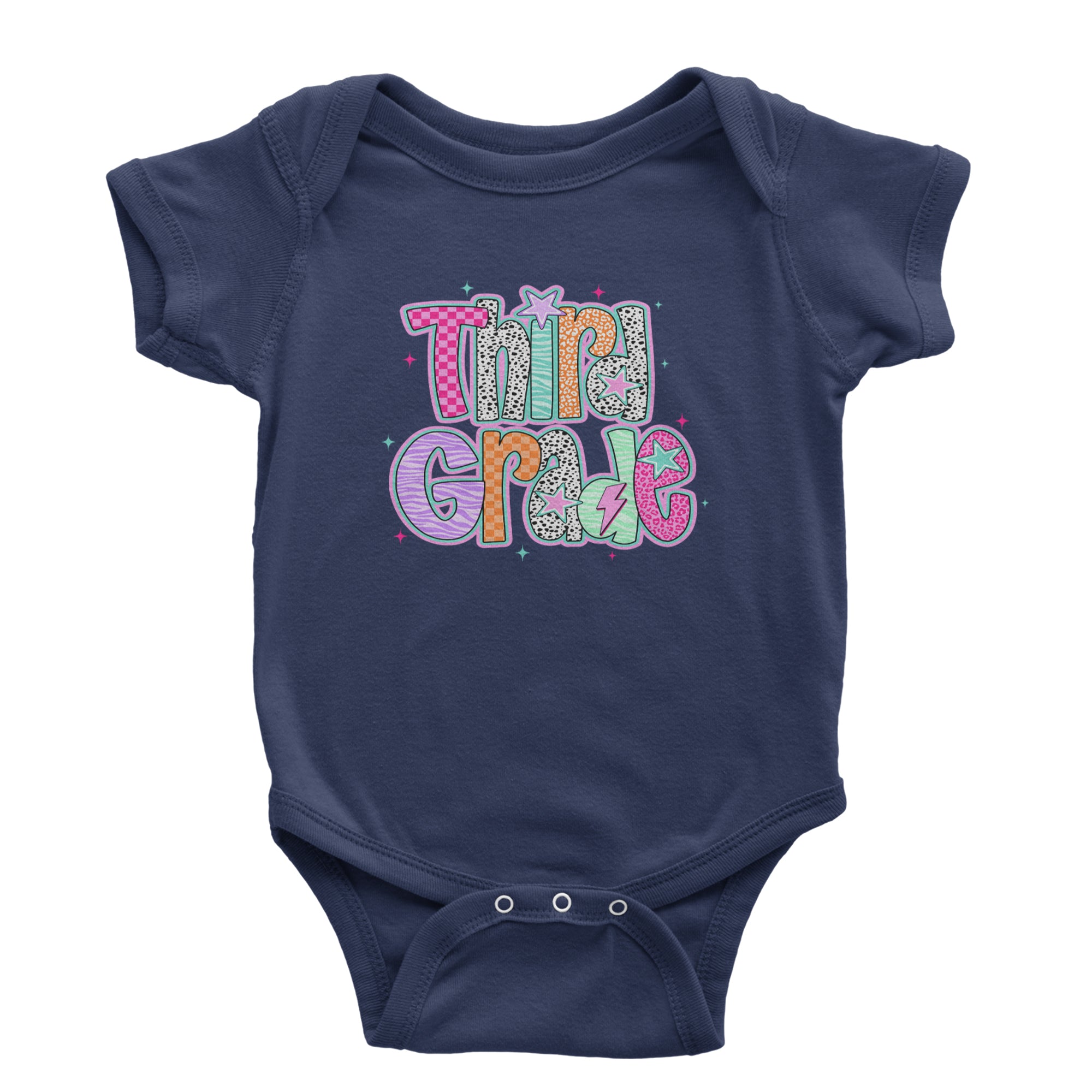 Third Grade Thunder Colorful Back to School Infant One-Piece Romper Bodysuit Or Toddler T-shirt Navy Blue