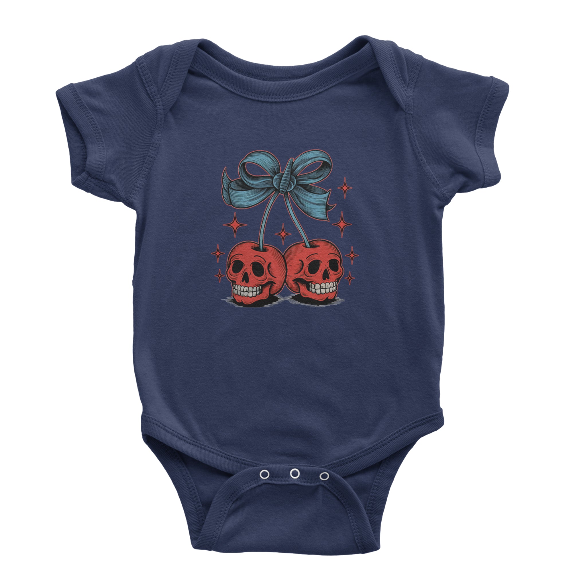 Cherry Skulls Retro Tattoo Infant One-Piece Romper Bodysuit Or Toddler T-shirt Navy Blue