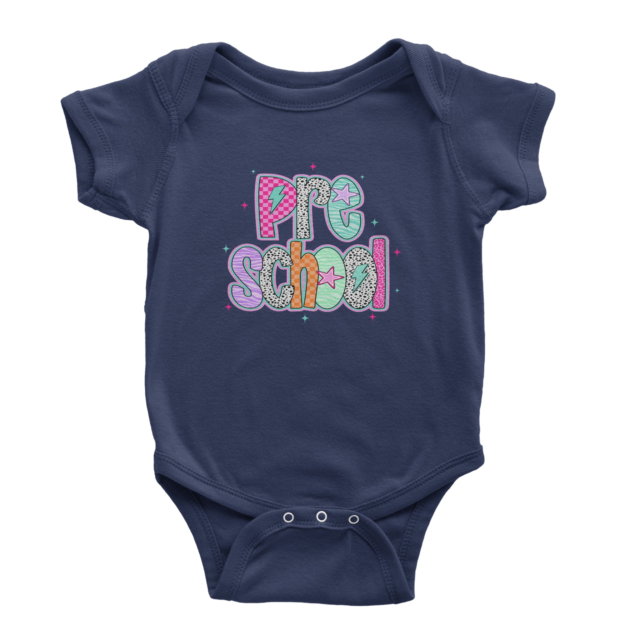 Preschool Power Colorful Back to School Infant One-Piece Romper Bodysuit Or Toddler T-shirt Navy Blue