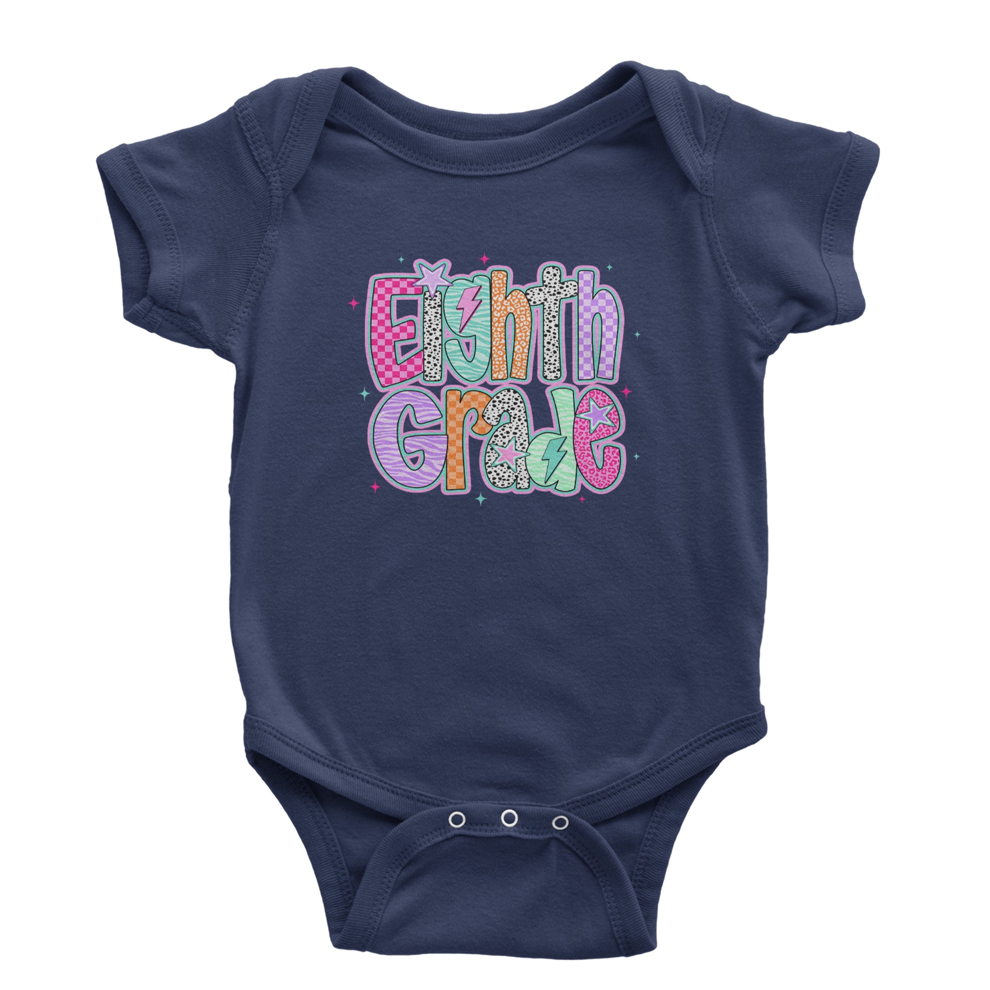 Eighth Grade Energy Colorful Back to School Infant One-Piece Romper Bodysuit Or Toddler T-shirt Navy Blue