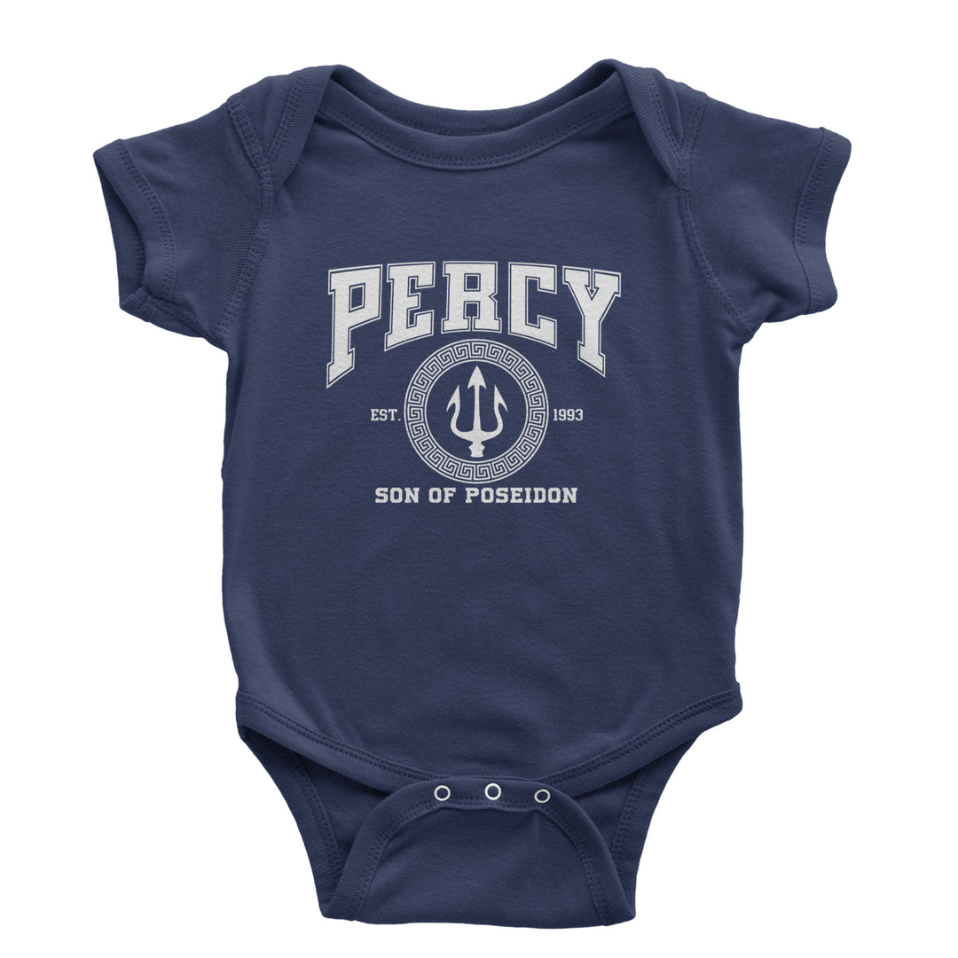 Percy Son Of Poseidon Sea God Infant One-Piece Romper Bodysuit Or Toddler T-shirt Navy Blue