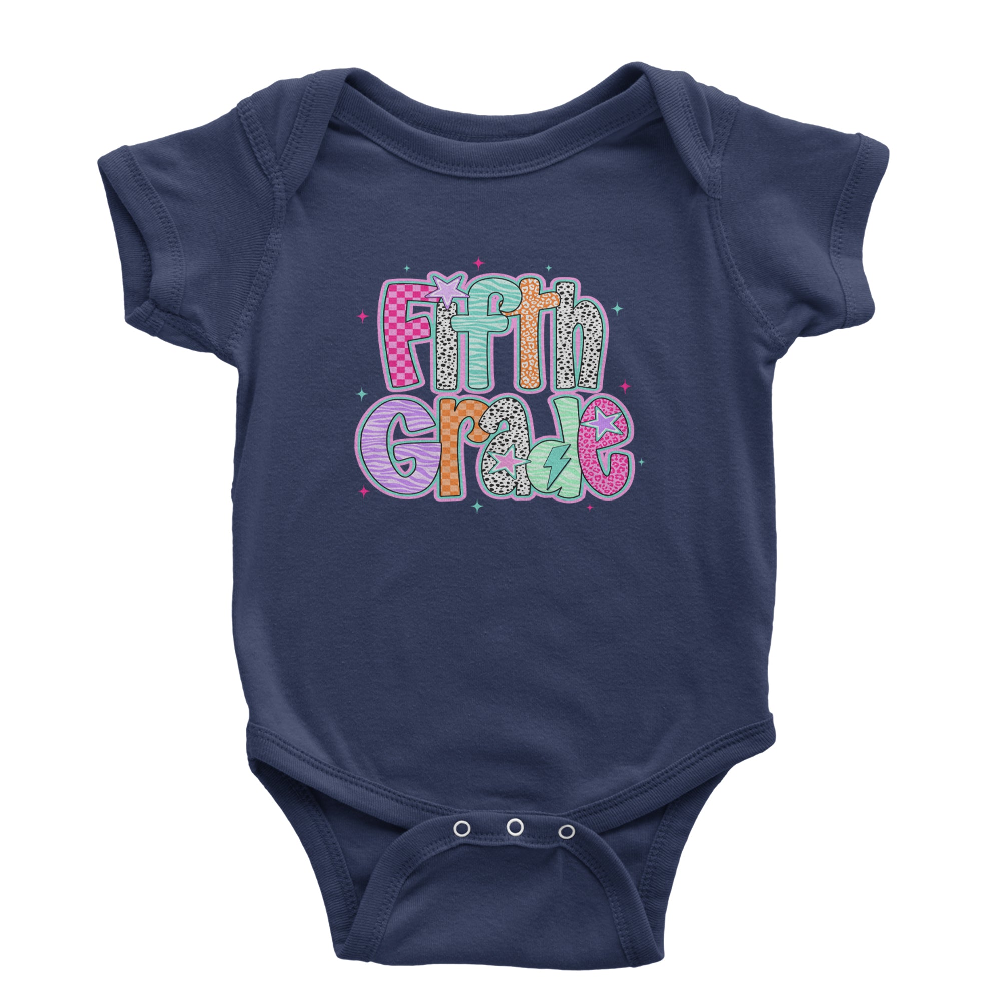 Fifth Grade Fly Colorful Back to School Infant One-Piece Romper Bodysuit Or Toddler T-shirt Navy Blue