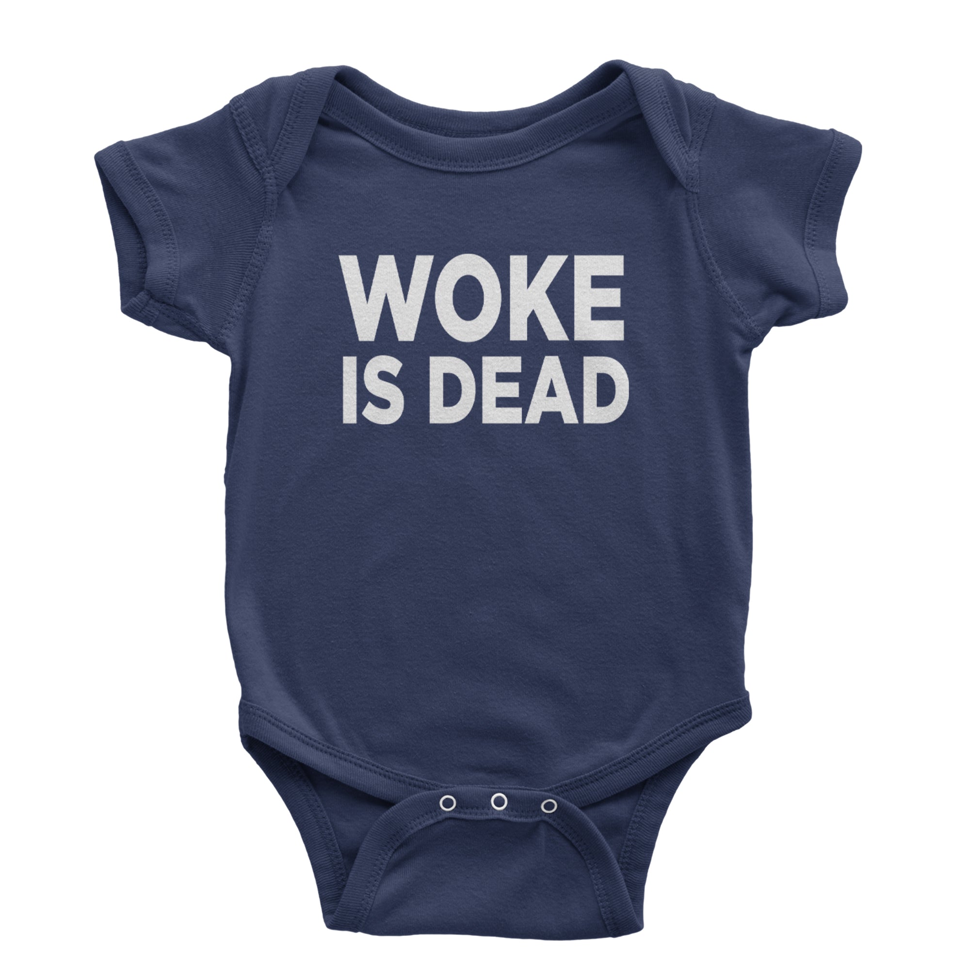 Woke Is Dead Satire Infant One-Piece Romper Bodysuit Or Toddler T-shirt Navy Blue