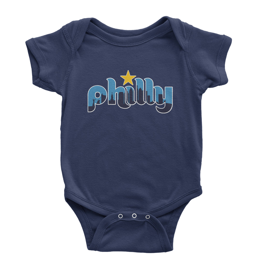Skyline Philly Philadelphia Infant One-Piece Romper Bodysuit Or Toddler T-shirt Navy Blue