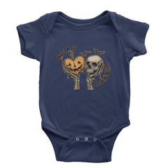 Stay Creepy Skull and Pumpkin Halloween Infant One-Piece Romper Bodysuit Or Toddler T-shirt Navy Blue