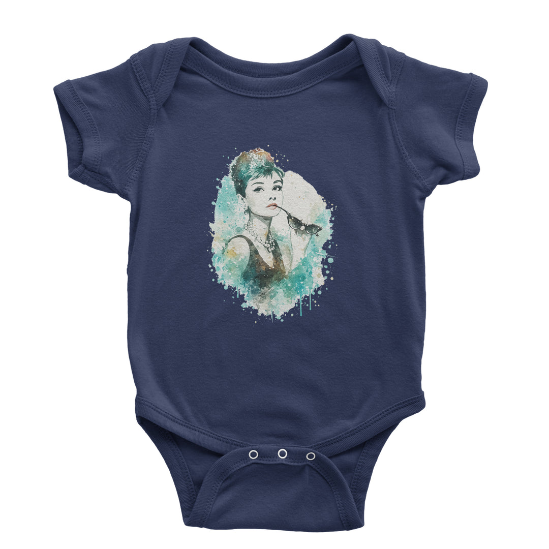 Mrs. Herpburn Iconic Watercolors Infant One-Piece Romper Bodysuit Or Toddler T-shirt Navy Blue