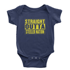 Straight Outta Steeler Nation Football graphic on Onesie and Toddler T-Shirt in Navy Blue