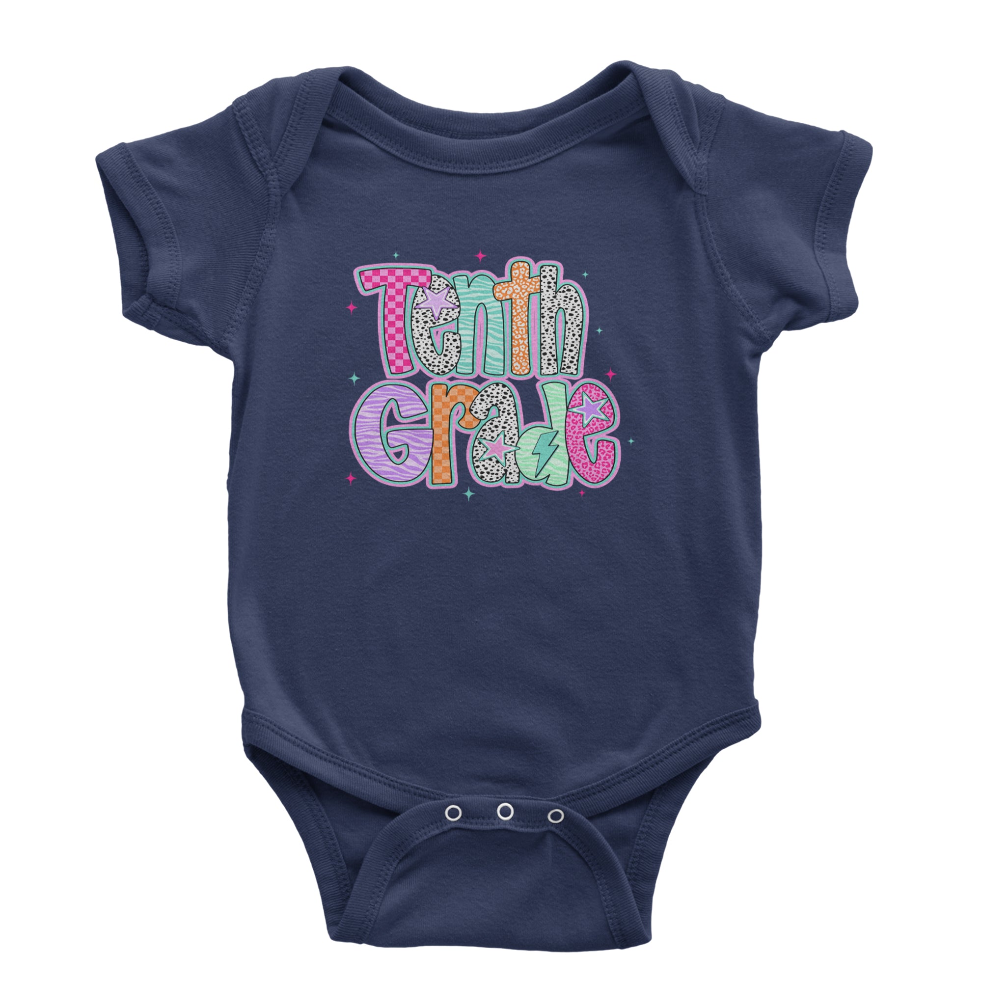 Tenth Grade Trendsetter Colorful Back to School Infant One-Piece Romper Bodysuit Or Toddler T-shirt Navy Blue
