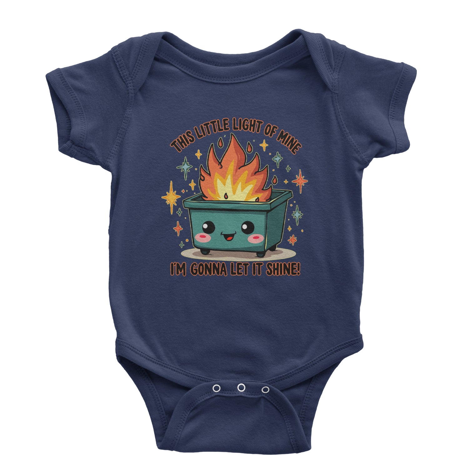 This Little Light of Mine Dumpster Fire Smile Face Infant One-Piece Romper Bodysuit Or Toddler T-shirt Navy Blue