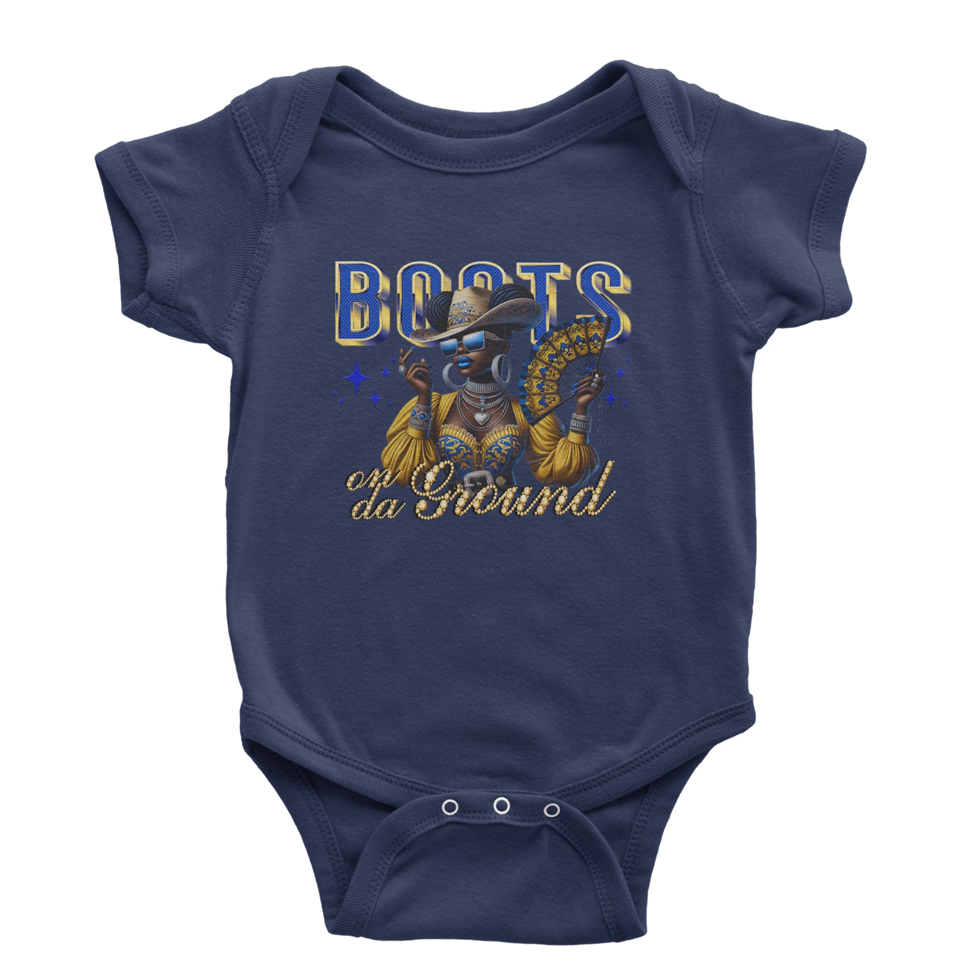 Boots On Da Ground Folding Fan Infant One-Piece Romper Bodysuit Or Toddler T-shirt Navy Blue