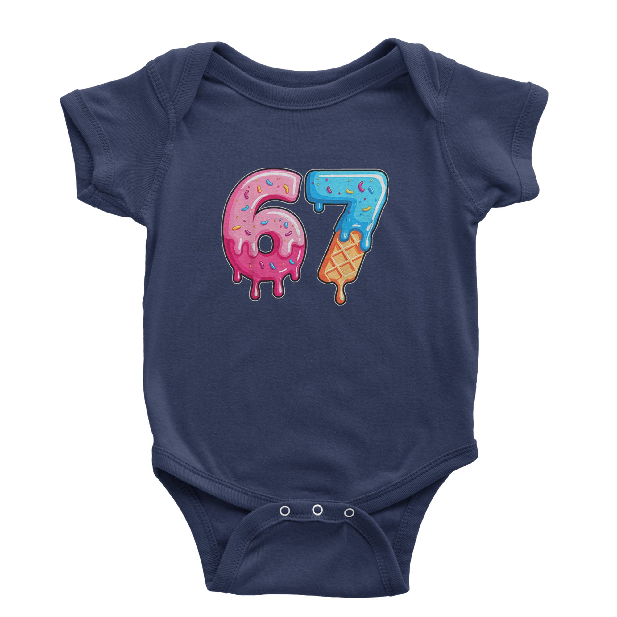 67 Dripping Ice Cream Donut Melt Infant One-Piece Romper Bodysuit Or Toddler T-shirt Navy Blue