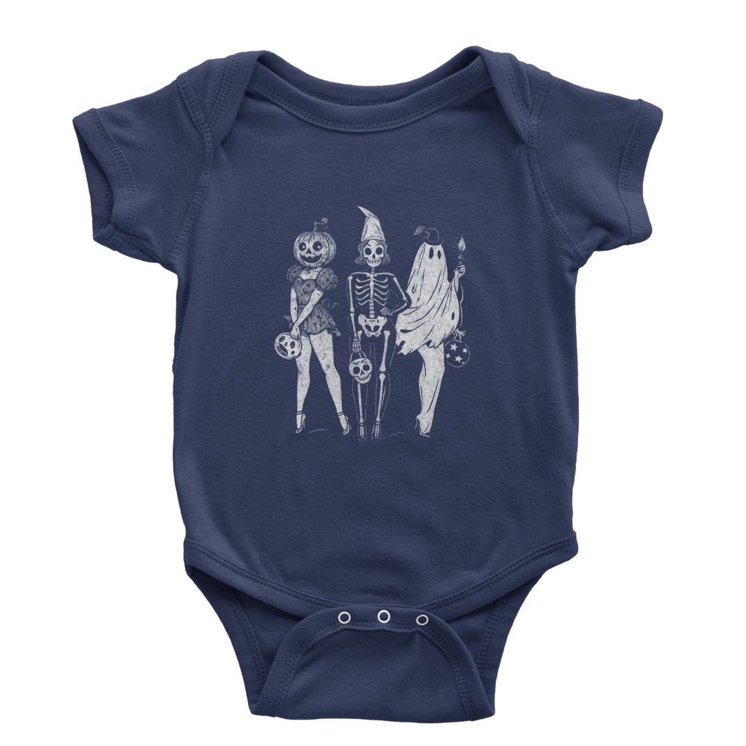 Vintage Spooky Squad Pinup Halloween Design Infant One-Piece Romper Bodysuit Or Toddler T-shirt Navy Blue