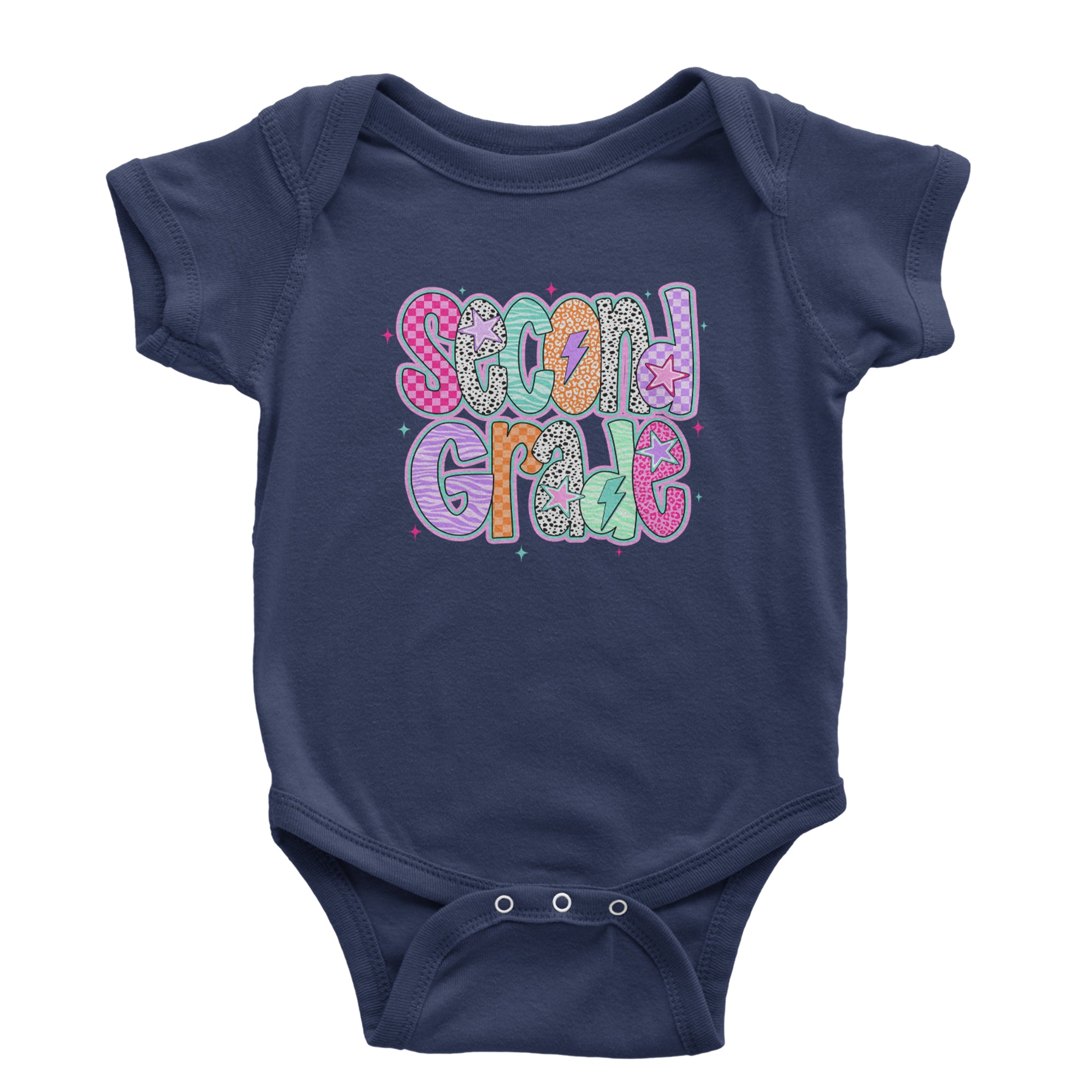 Second Grade Star Colorful Back to School Infant One-Piece Romper Bodysuit Or Toddler T-shirt Navy Blue