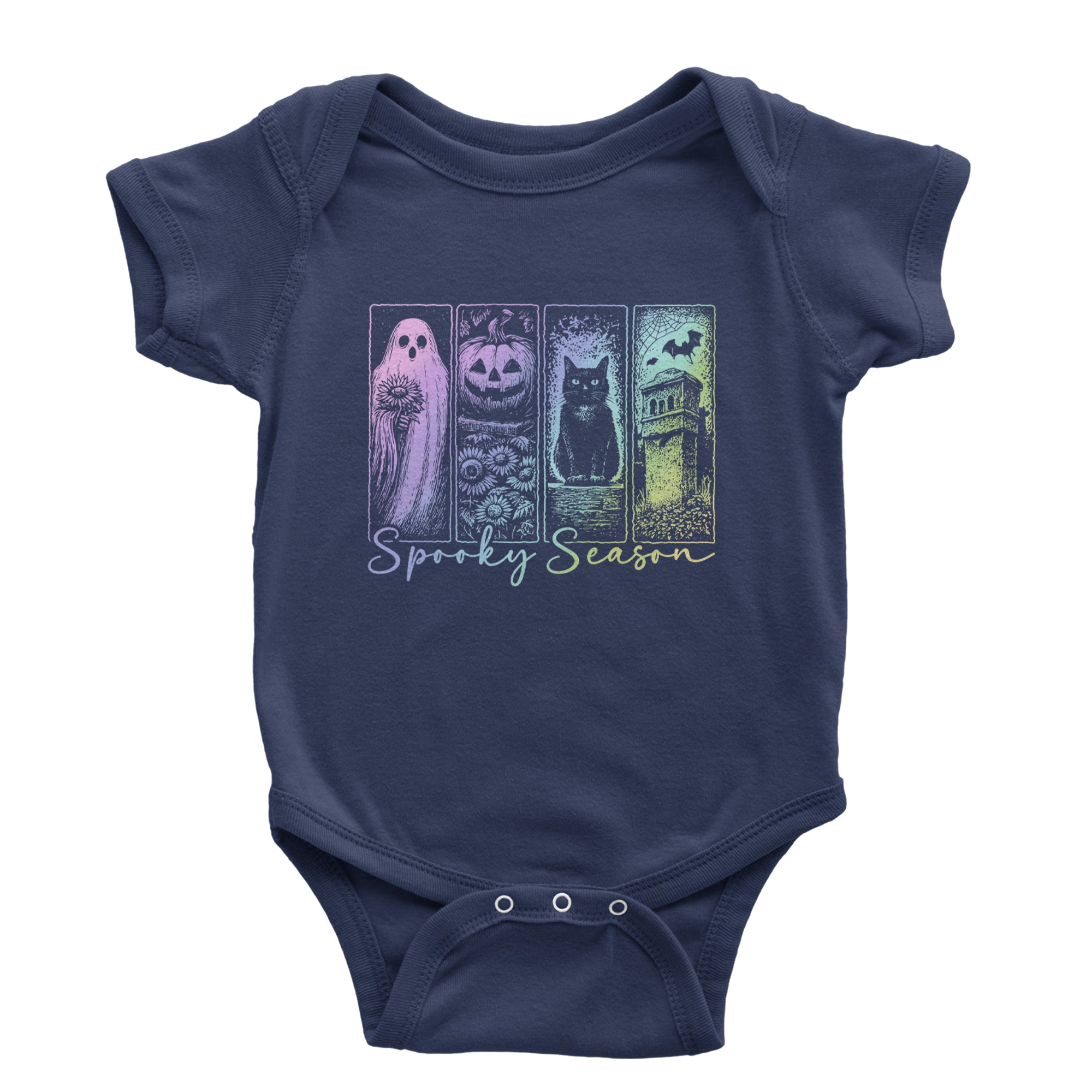 Spooky Season Cute Pastel Halloween Design Infant One-Piece Romper Bodysuit Or Toddler T-shirt Navy Blue
