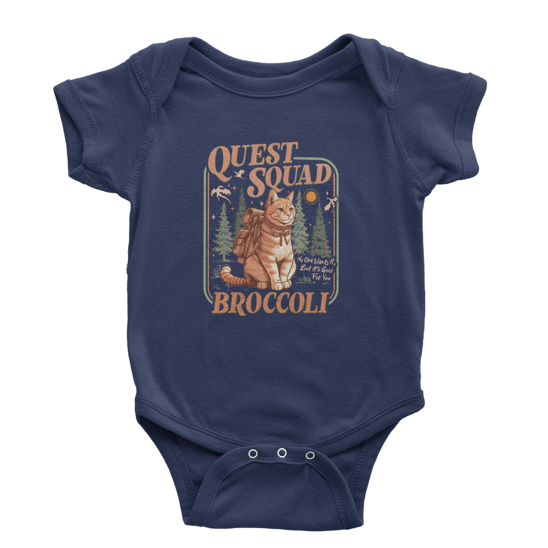 Quest Squad Broccoli Cat Fantasy Reader  Infant One-Piece Romper Bodysuit Or Toddler T-shirt Navy Blue