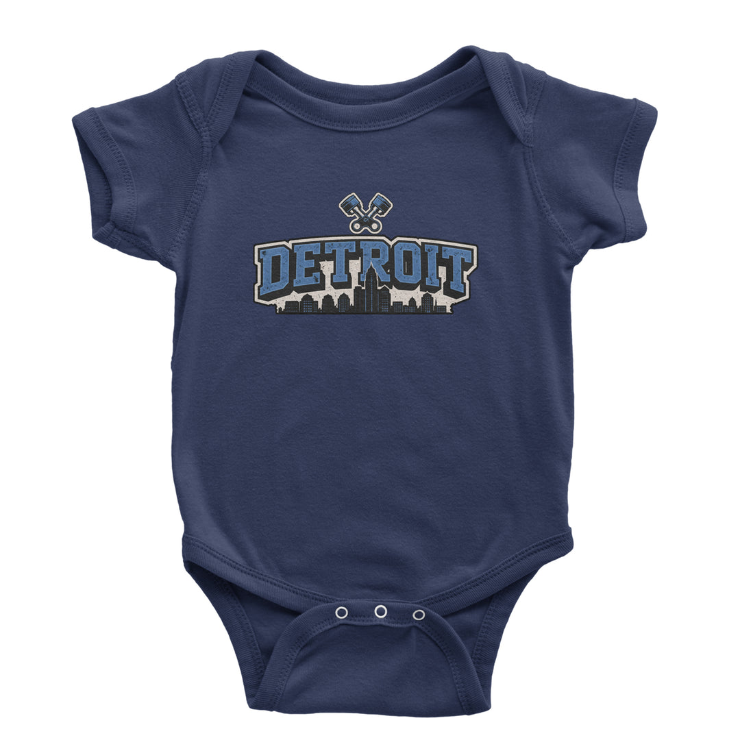 Detroit Motor City Retro Piston Infant One-Piece Romper Bodysuit Or Toddler T-shirt Navy Blue