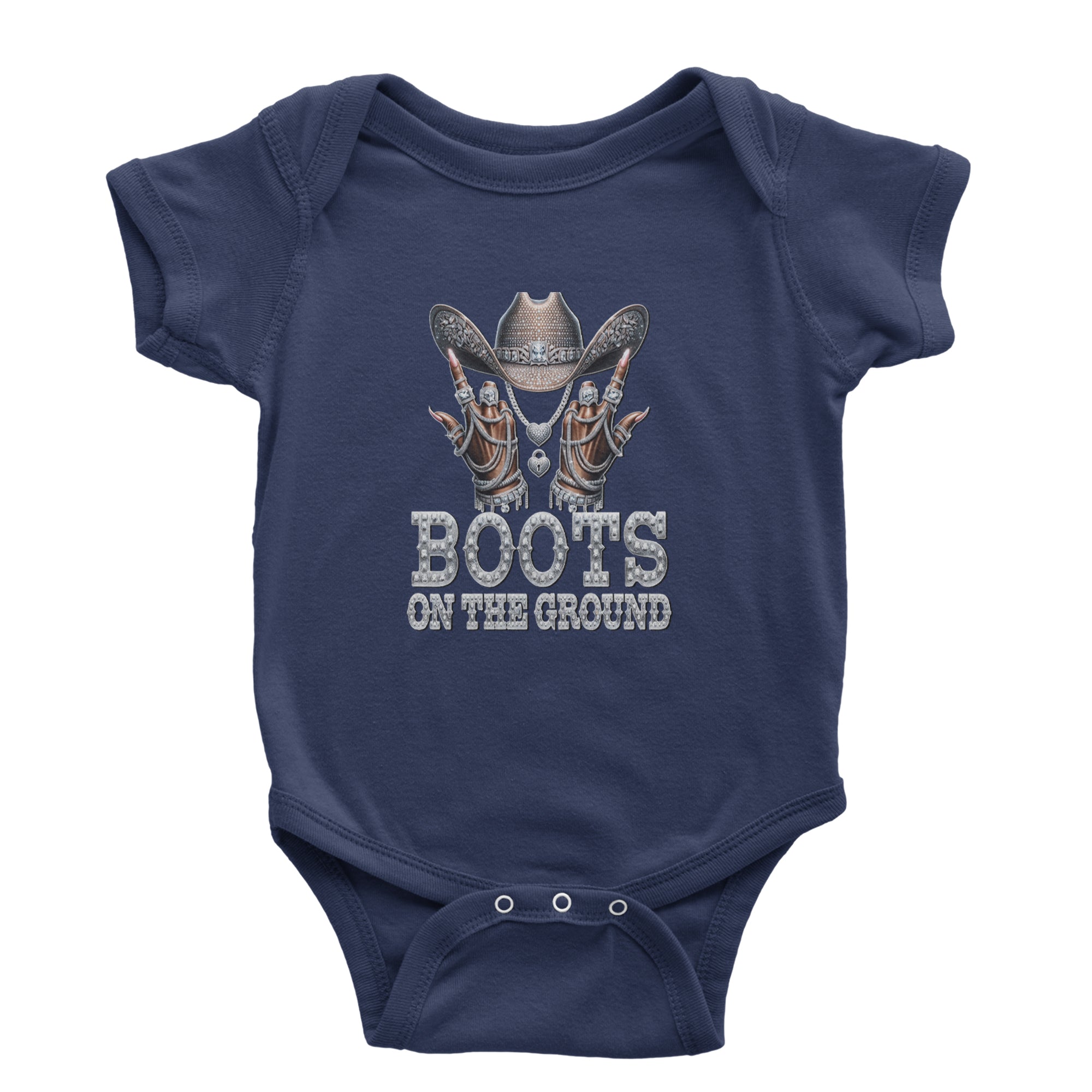 Boots On The Ground Bling Infant One-Piece Romper Bodysuit Or Toddler T-shirt Navy Blue