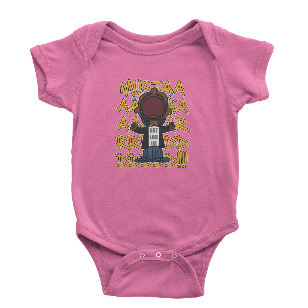 MUSTARD! Not Like Us Tv Off graphic on Onesie and Toddler T-Shirt in Raspberry