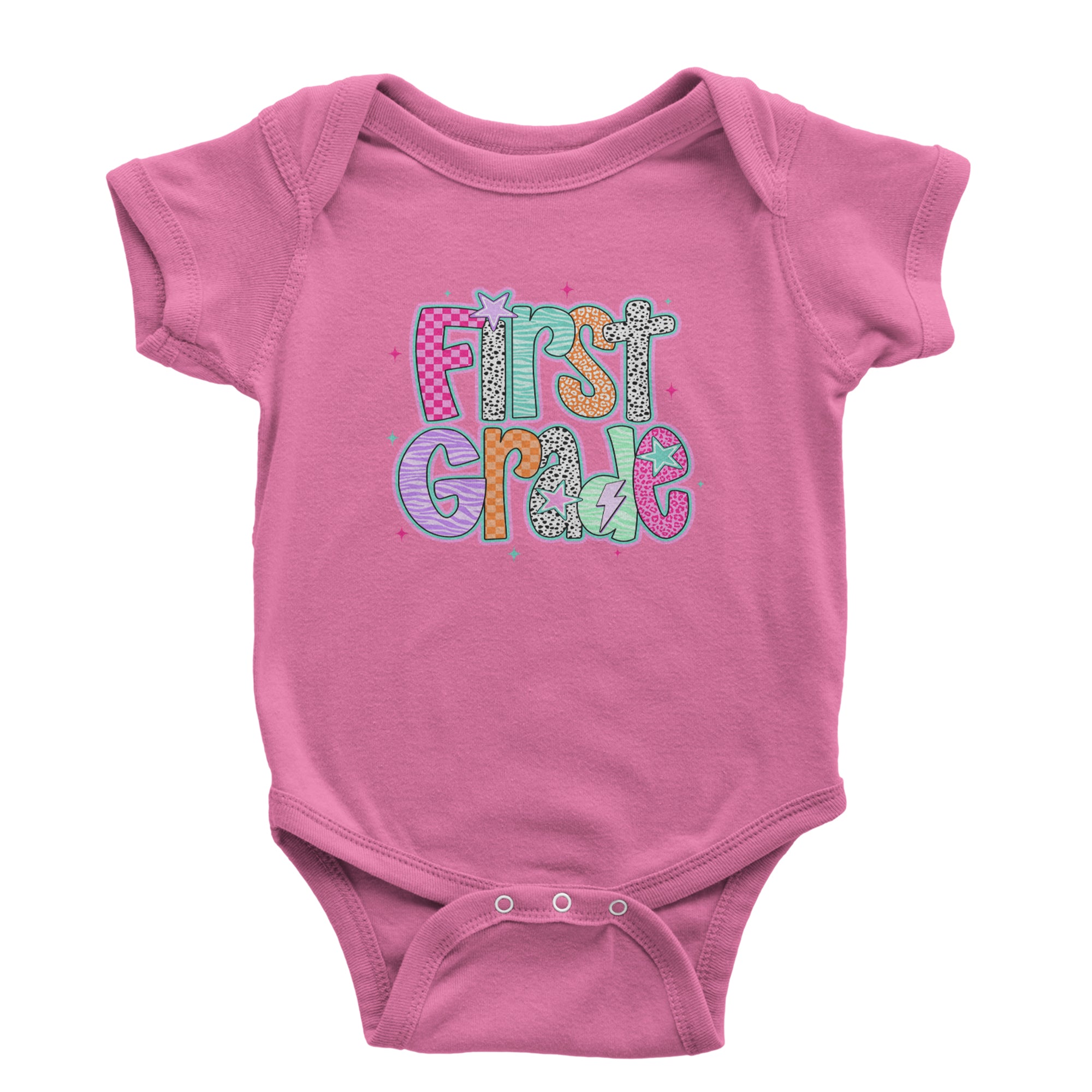 First Grade Vibes Colorful Back to School Infant One-Piece Romper Bodysuit Or Toddler T-shirt Raspberry