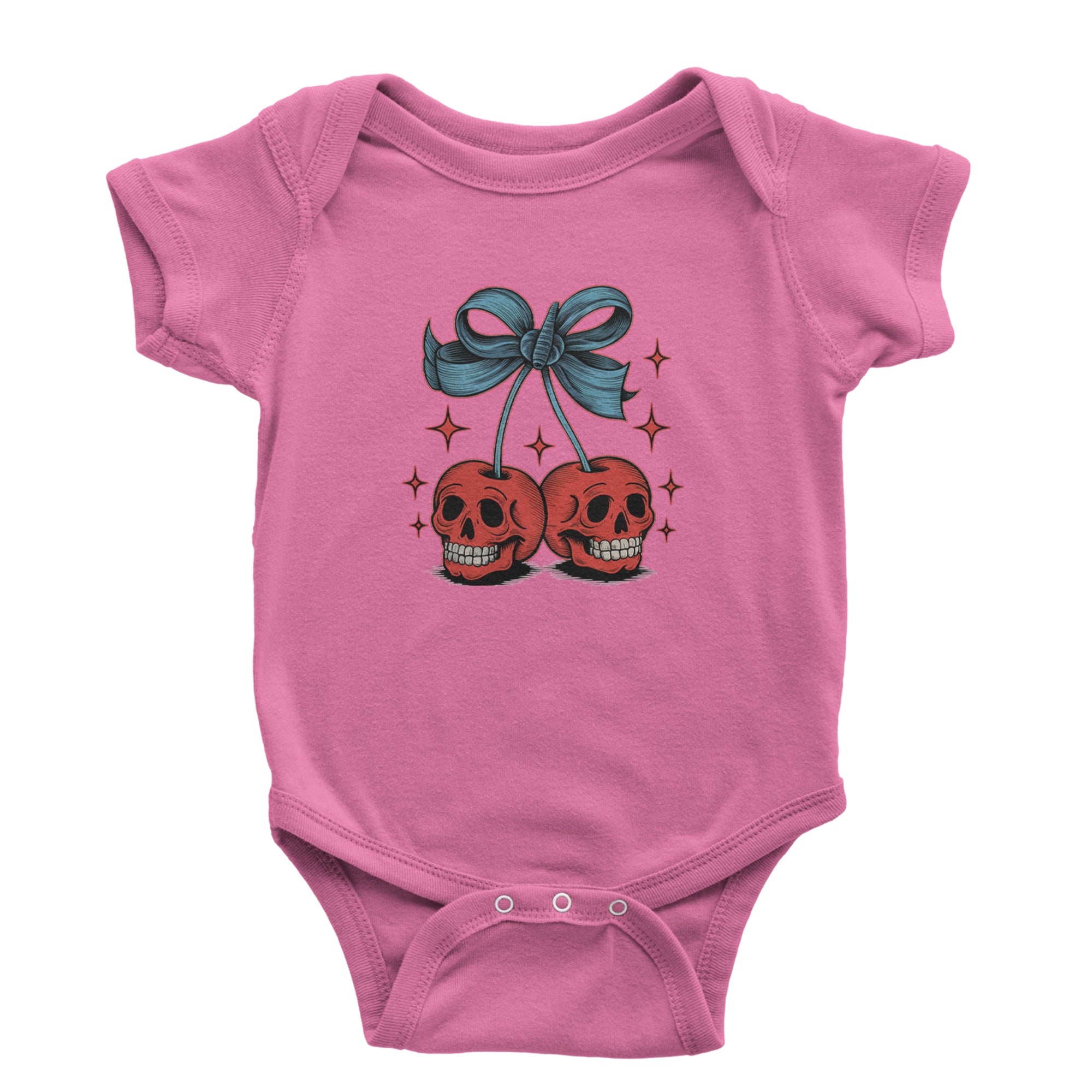 Cherry Skulls Retro Tattoo Infant One-Piece Romper Bodysuit Or Toddler T-shirt Raspberry