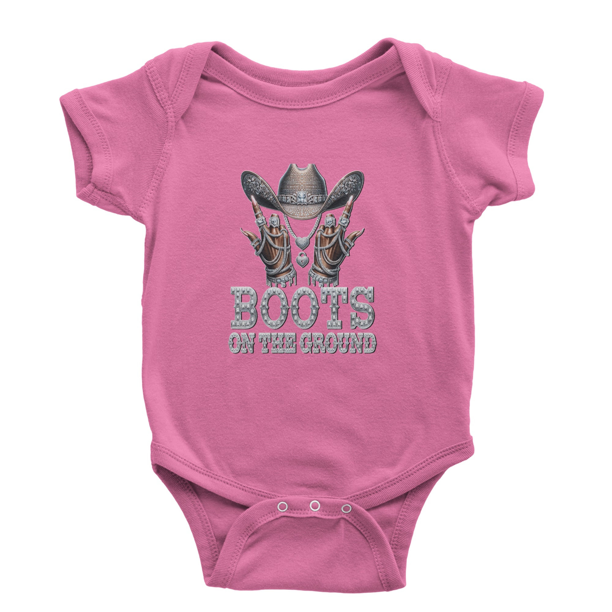 Boots On The Ground Bling Infant One-Piece Romper Bodysuit Or Toddler T-shirt Raspberry