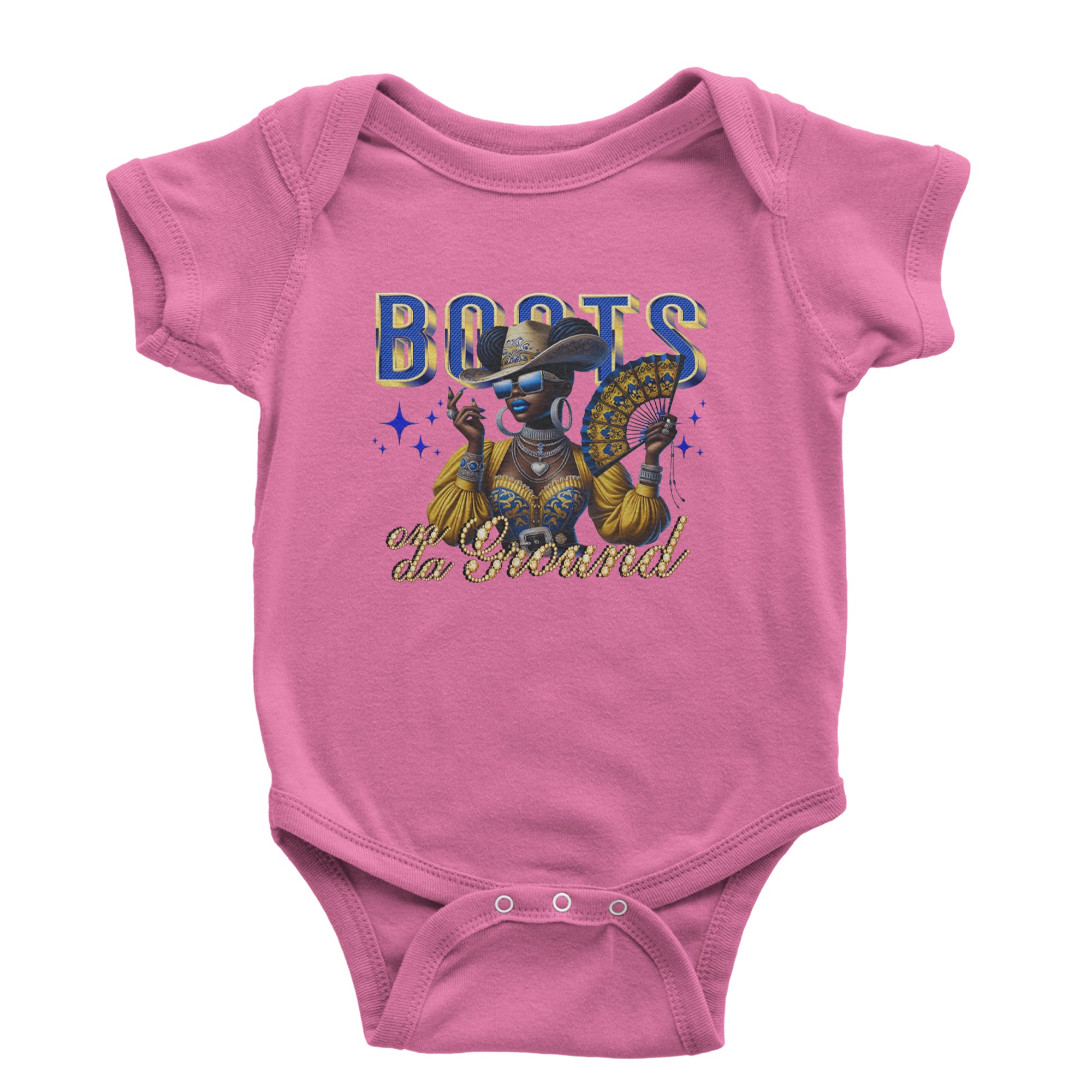 Boots On Da Ground Folding Fan Infant One-Piece Romper Bodysuit Or Toddler T-shirt Raspberry