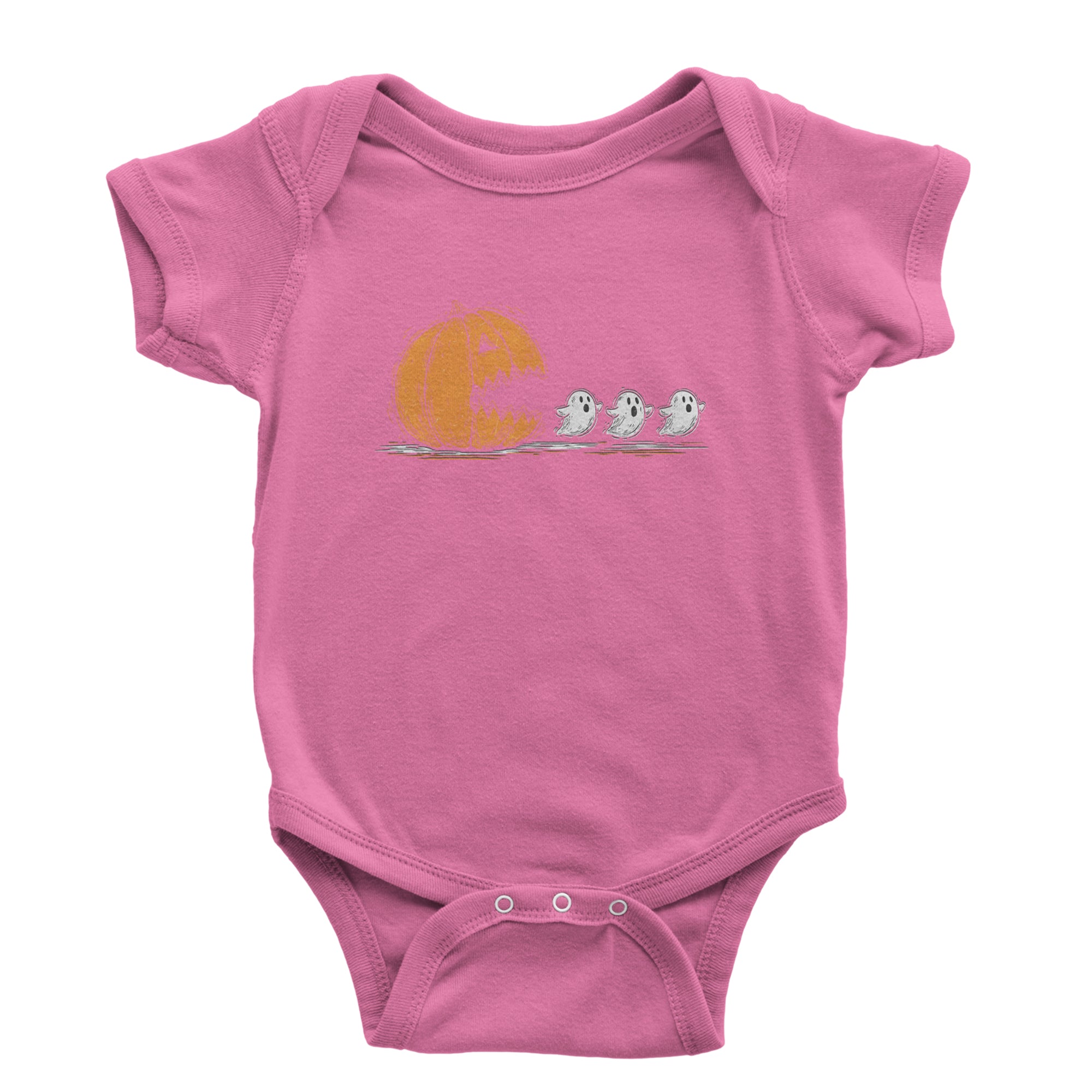 Pumpkin Pacman Chasing Ghosts Halloween Infant One-Piece Romper Bodysuit Or Toddler T-shirt Raspberry