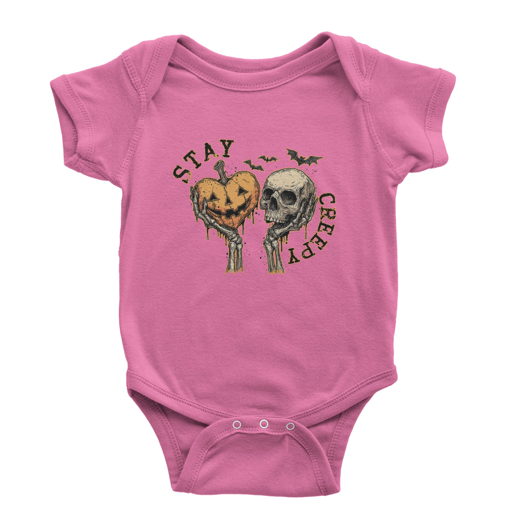 Stay Creepy Skull and Pumpkin Halloween Infant One-Piece Romper Bodysuit Or Toddler T-shirt Raspberry