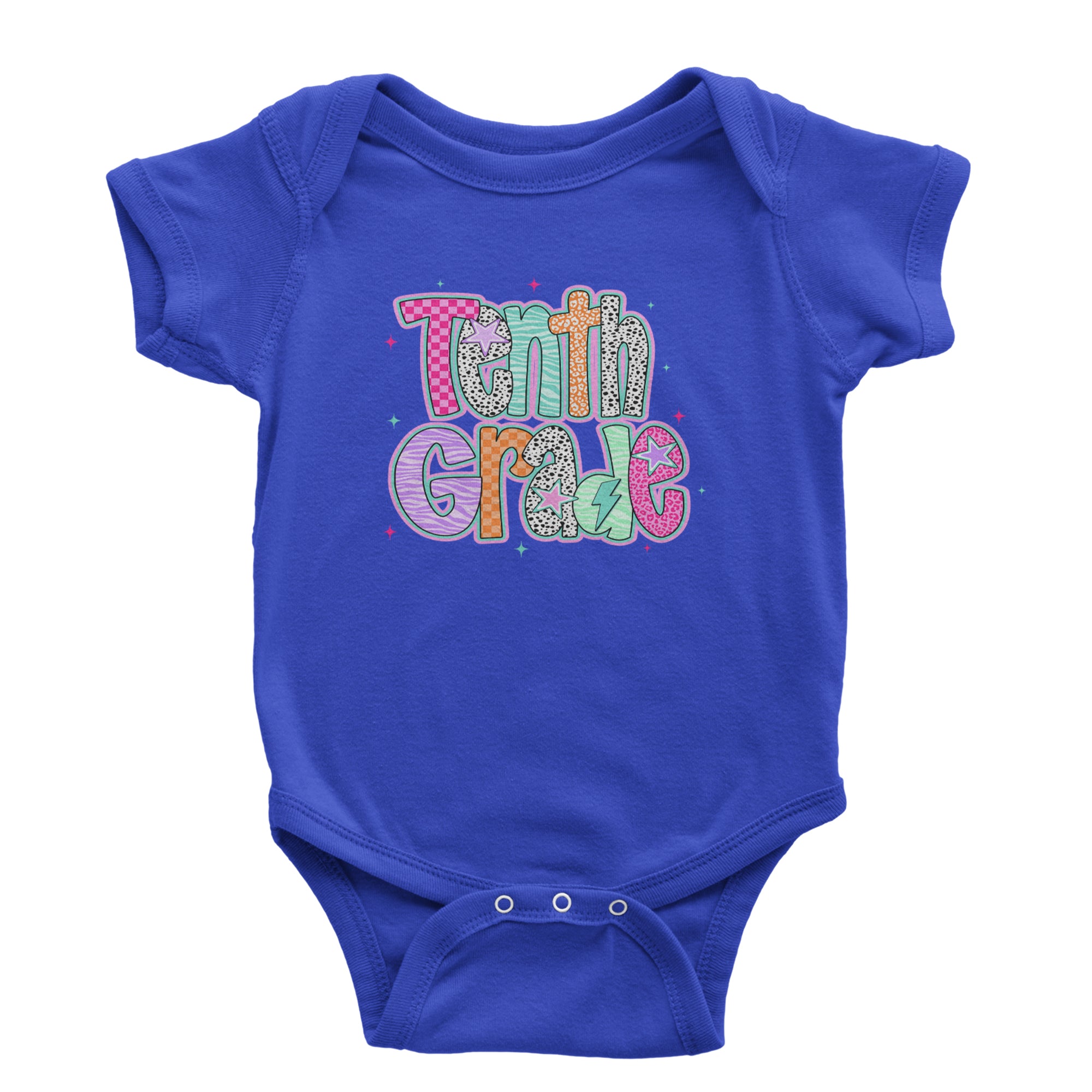 Tenth Grade Trendsetter Colorful Back to School Infant One-Piece Romper Bodysuit Or Toddler T-shirt Royal Blue