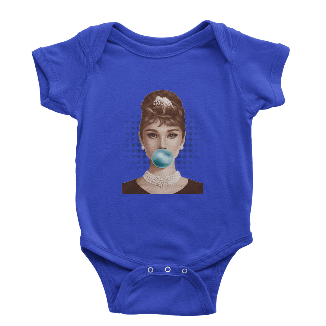 Audrey Hepburn Chewing Bubble Gum American Icon Infant One-Piece Romper Bodysuit Or Toddler T-shirt Royal Blue