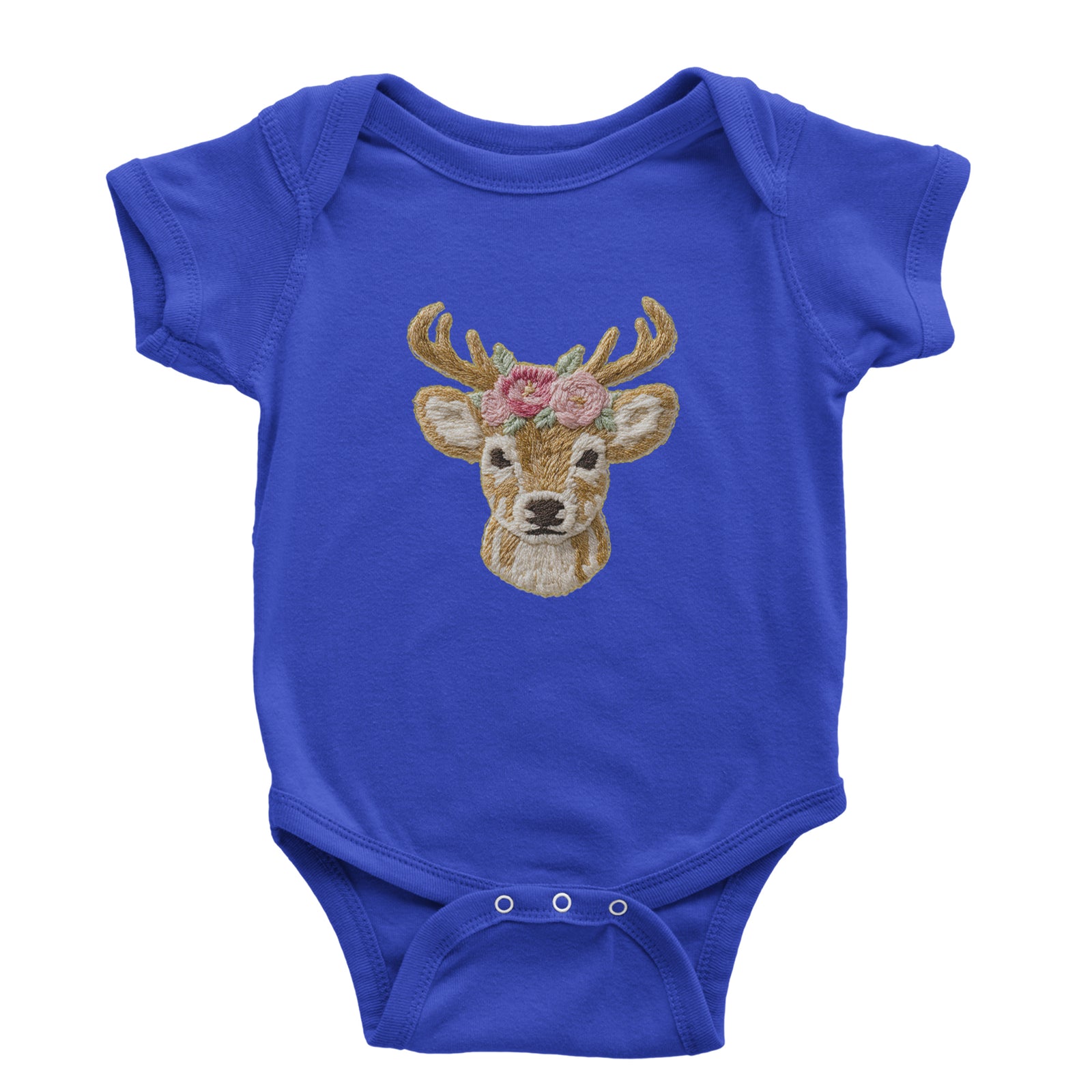 Vintage Reindeer Embroidery Art Soft Cottagecore Infant One-Piece Romper Bodysuit Or Toddler T-shirt Royal Blue