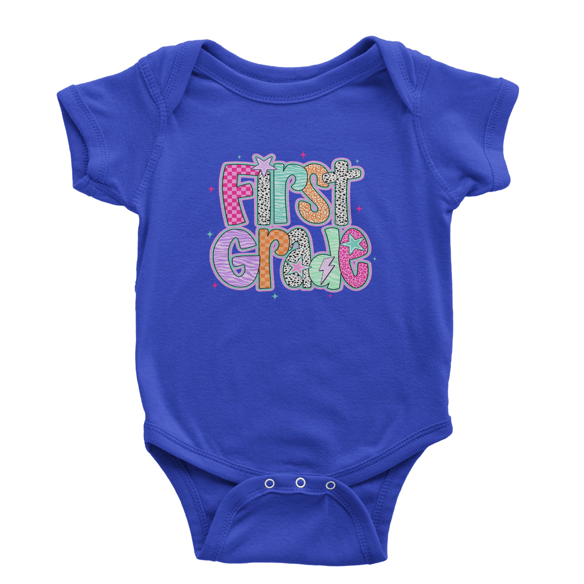 First Grade Vibes Colorful Back to School Infant One-Piece Romper Bodysuit Or Toddler T-shirt Royal Blue