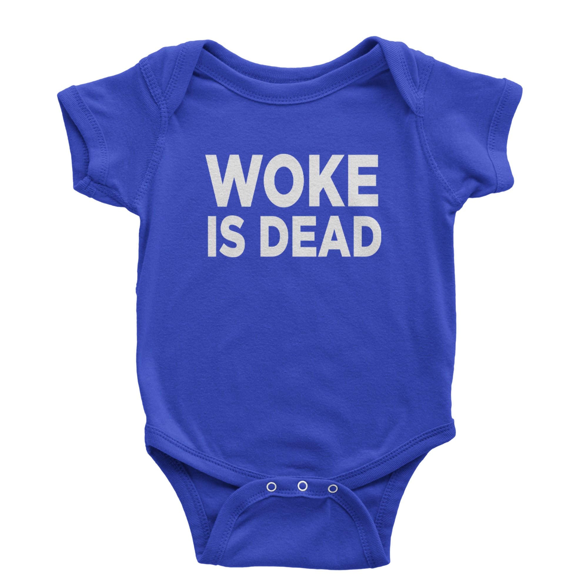 Woke Is Dead Satire Infant One-Piece Romper Bodysuit Or Toddler T-shirt Royal Blue