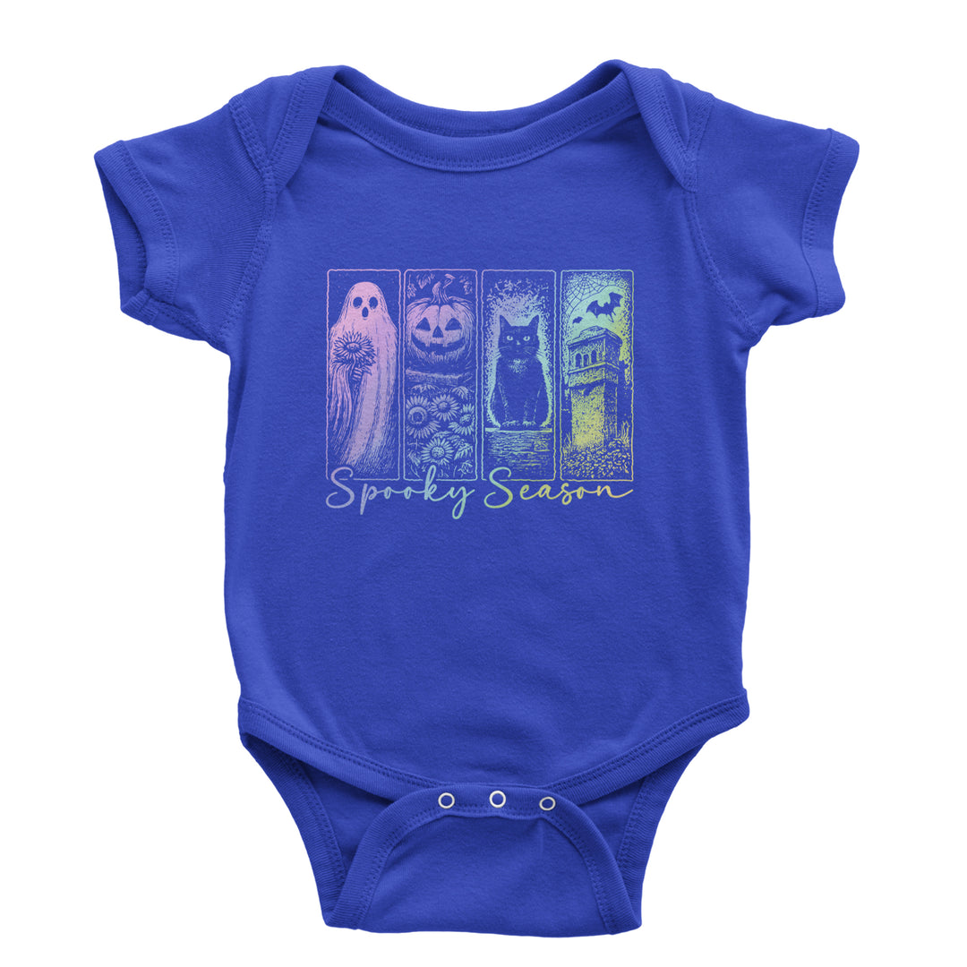 Spooky Season Cute Pastel Halloween Design Infant One-Piece Romper Bodysuit Or Toddler T-shirt Royal Blue