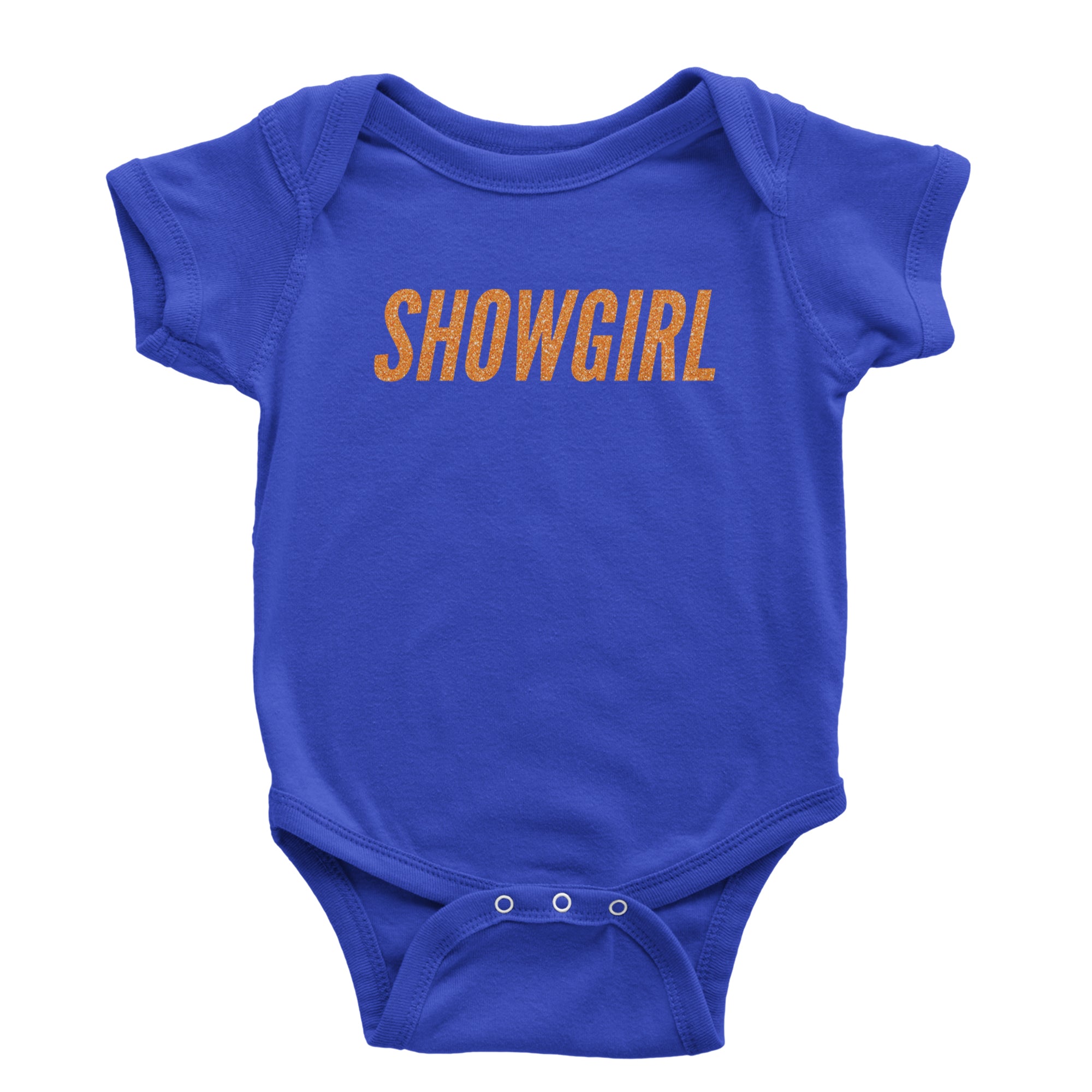 Showgirl Orange Glitter Infant One-Piece Romper Bodysuit Or Toddler T-shirt Royal Blue