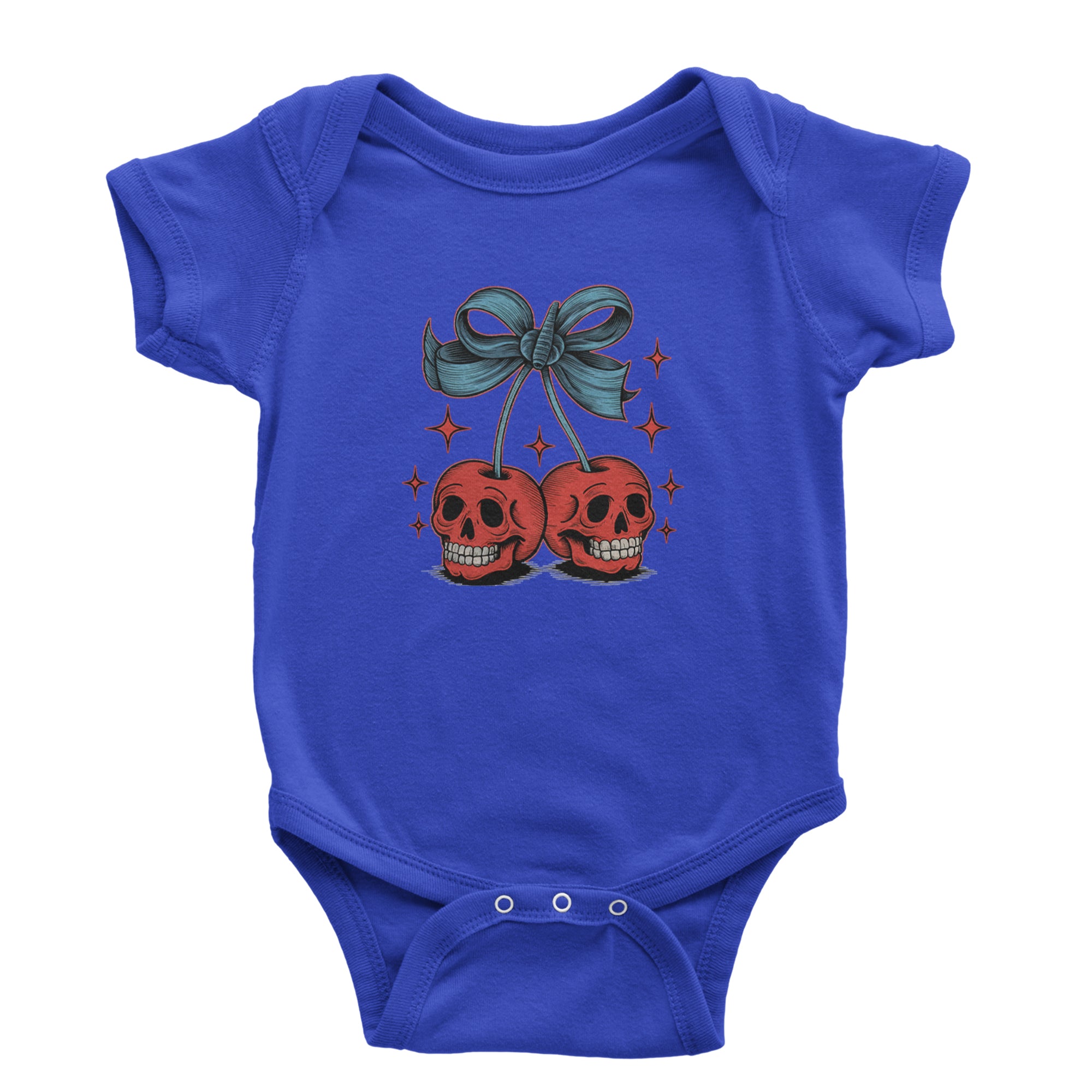 Cherry Skulls Retro Tattoo Infant One-Piece Romper Bodysuit Or Toddler T-shirt Royal Blue