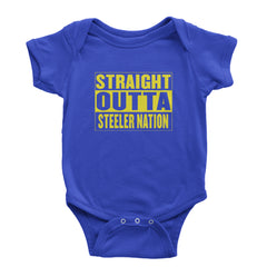 Straight Outta Steeler Nation Football graphic on Onesie and Toddler T-Shirt in Royal Blue