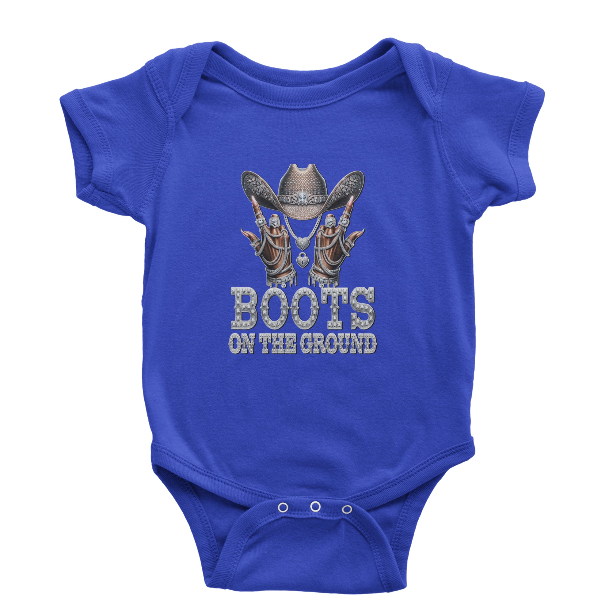 Boots On The Ground Bling Infant One-Piece Romper Bodysuit Or Toddler T-shirt Royal Blue